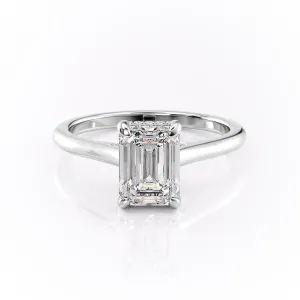 Emerald Cut Moissanite Ring, Hidden Halo