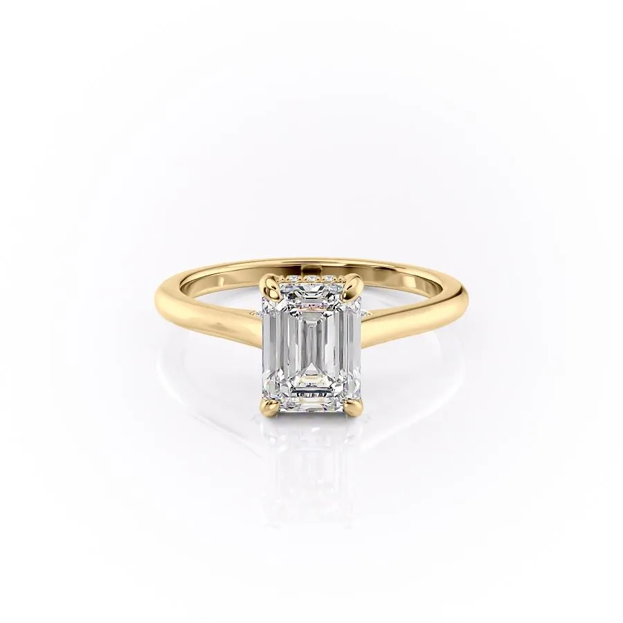 Emerald Cut Moissanite Ring, Hidden Halo