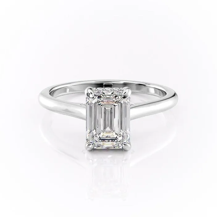 Emerald Cut Moissanite Ring, Hidden Halo