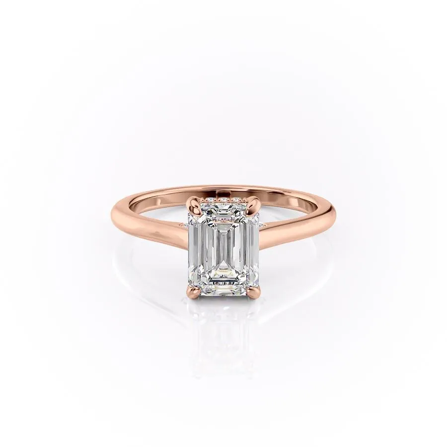 Emerald Cut Moissanite Ring, Hidden Halo