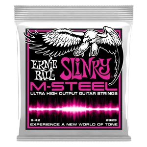 ERNIE BALL SUPER SLINKY 2923 M-STEEL ELECTRIC GUITAR STRINGS - 9-42 GAUGE