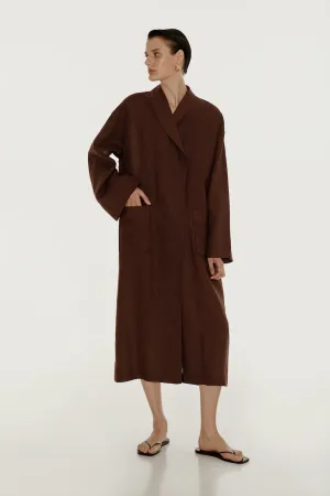 Female linen robe in brown