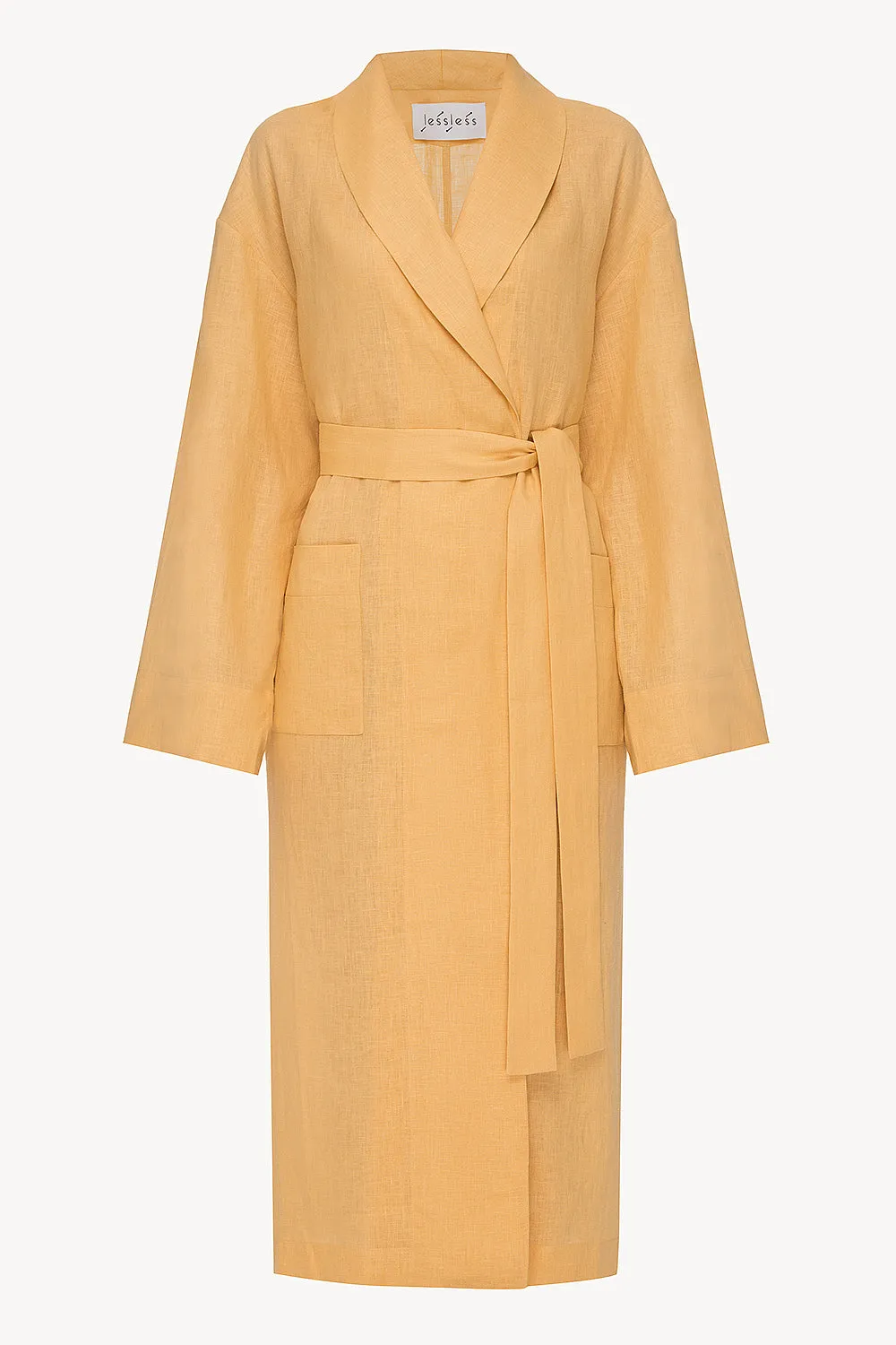 Female linen robe in ochre