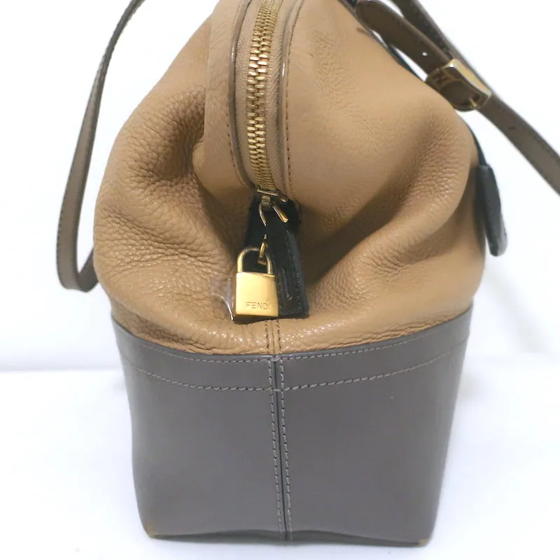 Fendi 2Bag Colorblock Tote Brown & Gray Leather Large Shoulder Bag