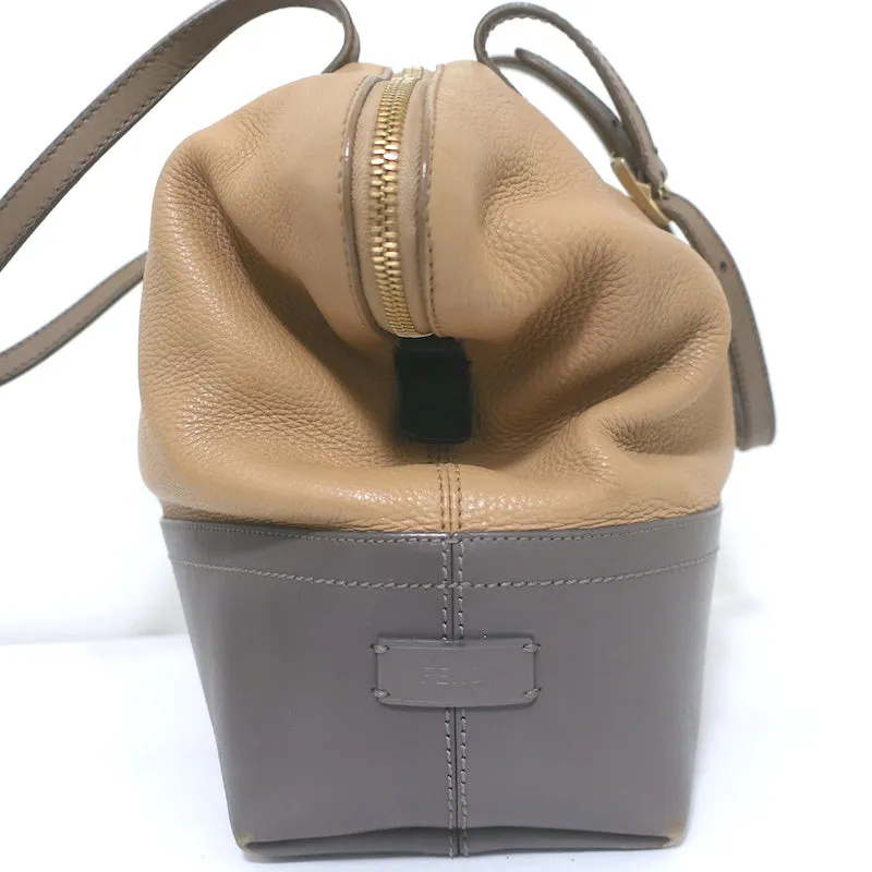 Fendi 2Bag Colorblock Tote Brown & Gray Leather Large Shoulder Bag