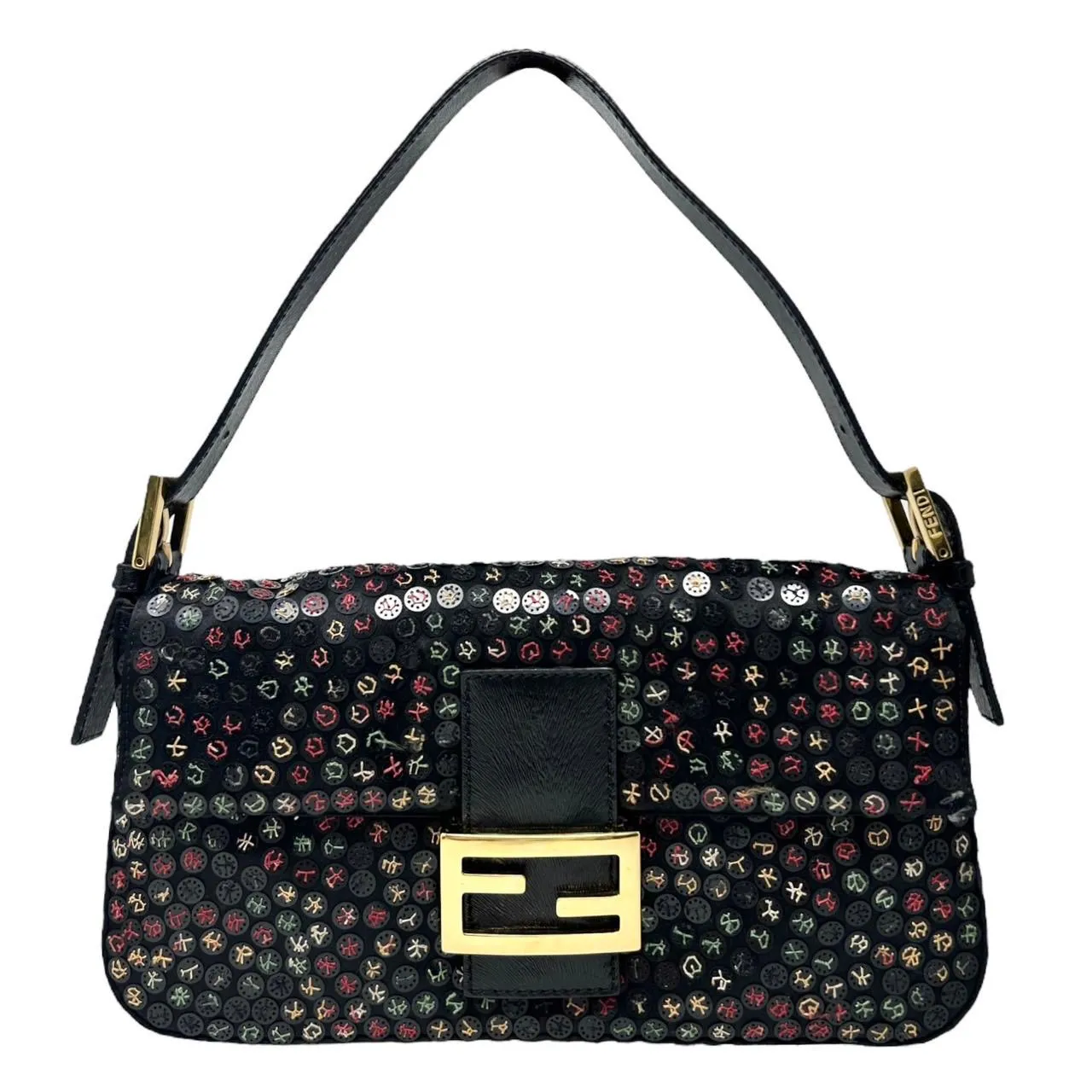 Fendi Black Sequin Baguette