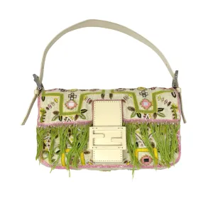 Fendi White Fringe Baguette