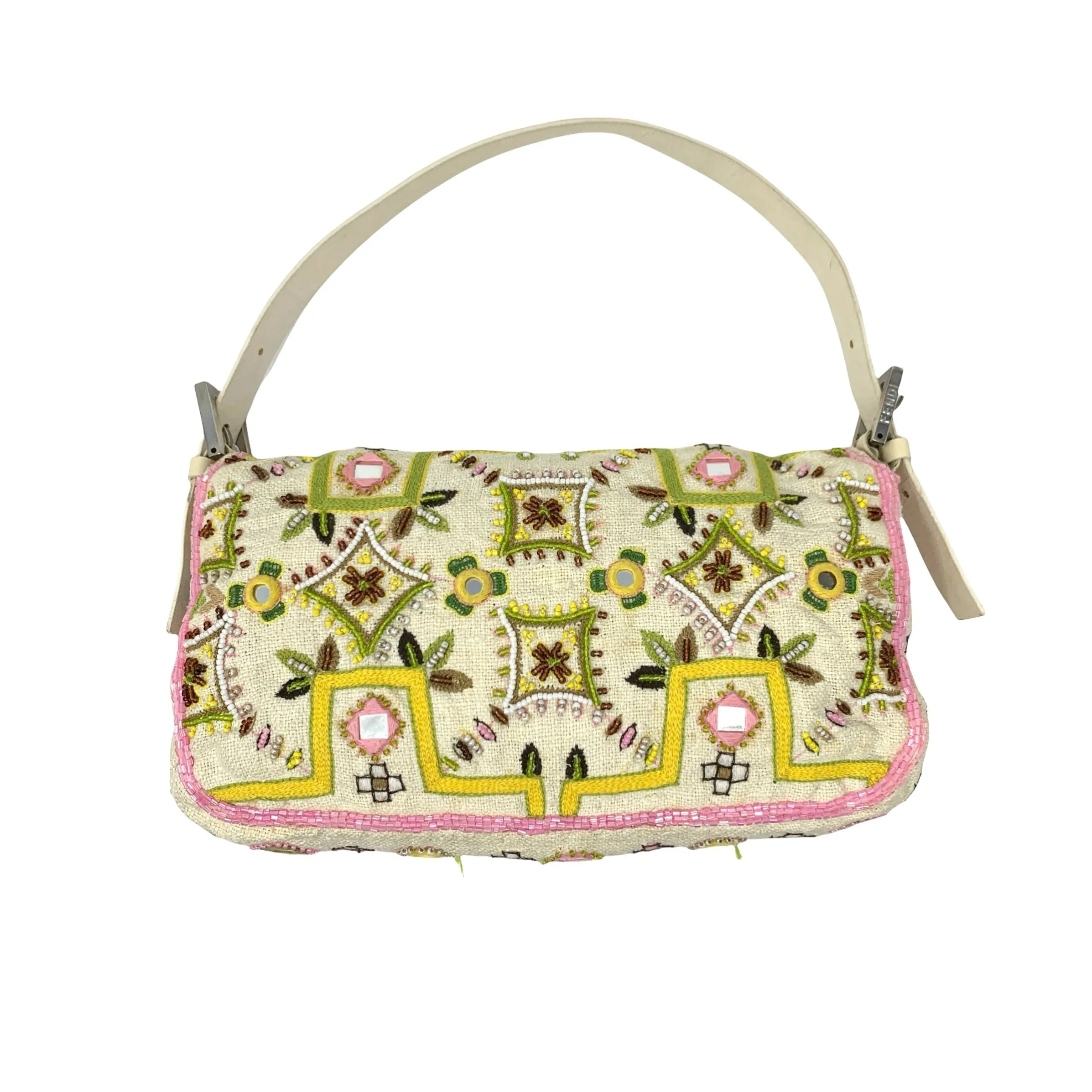 Fendi White Fringe Baguette
