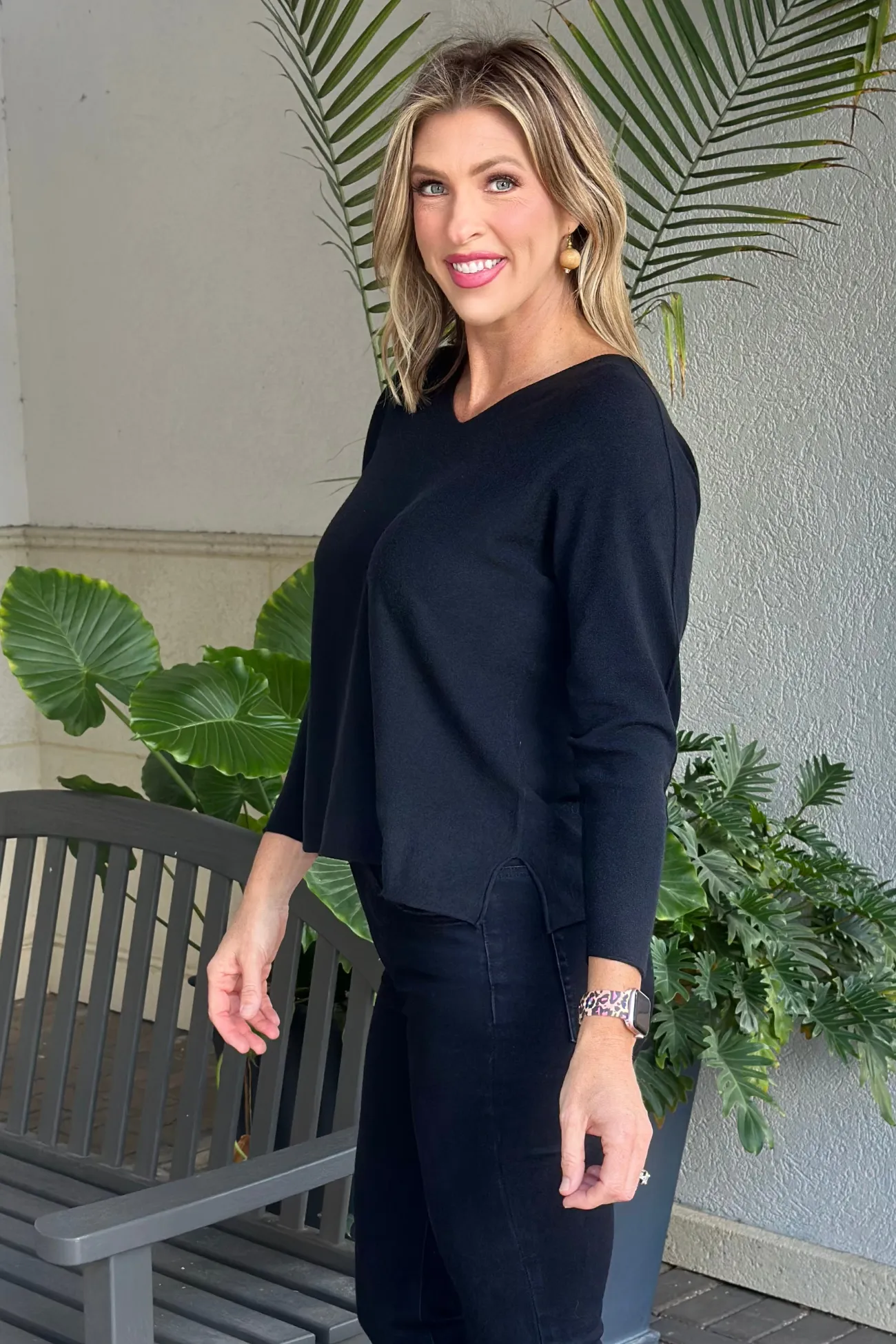 Flora Ashley Black Selena V-Neck Sweater