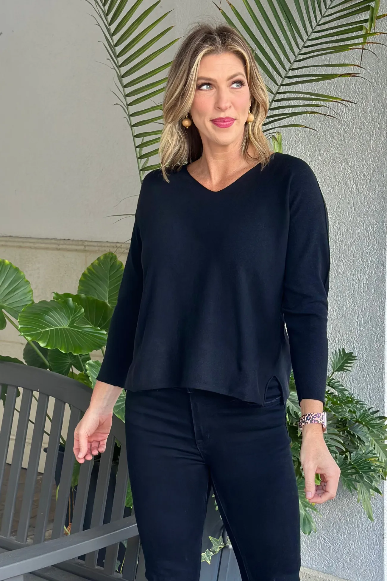 Flora Ashley Black Selena V-Neck Sweater