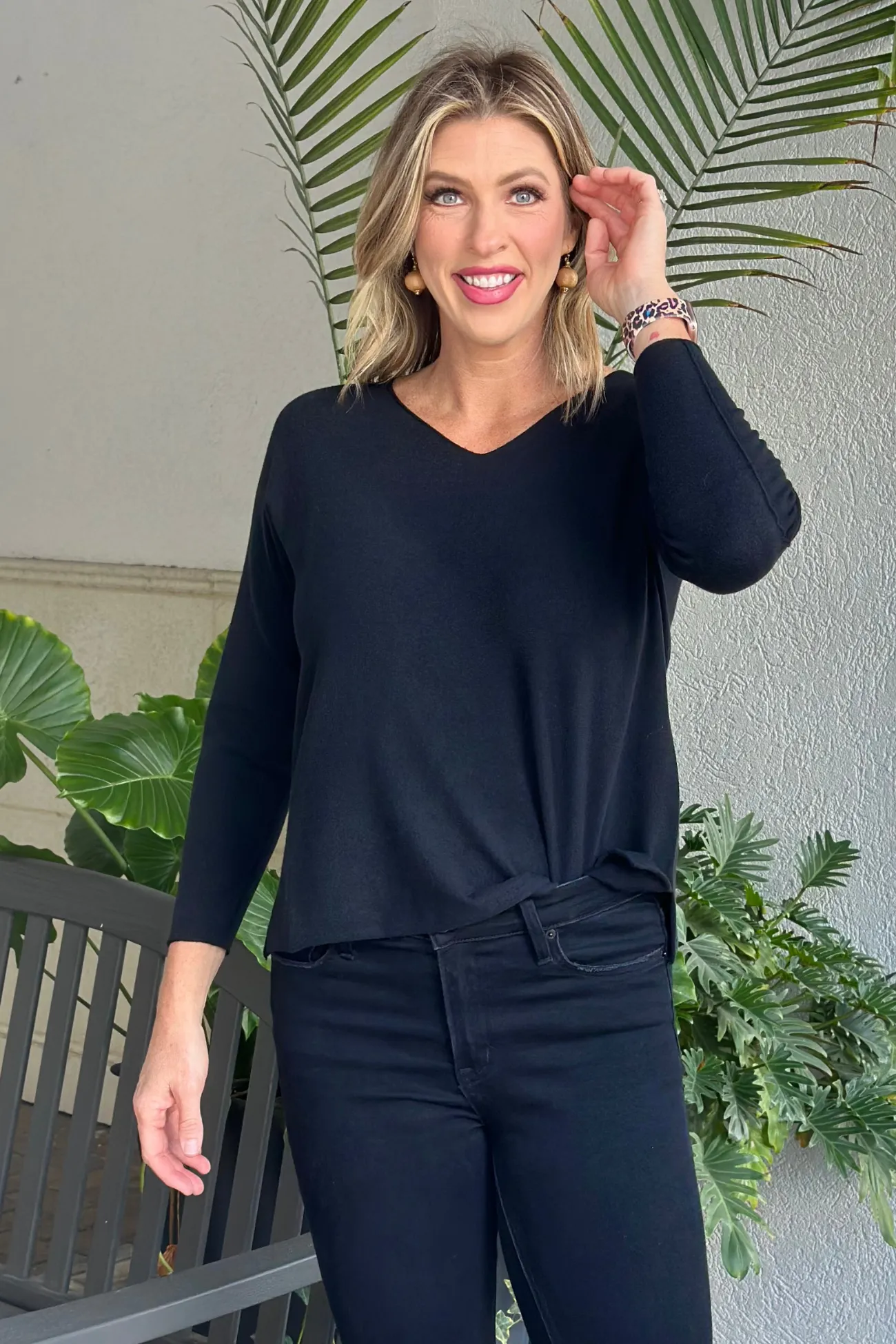 Flora Ashley Black Selena V-Neck Sweater