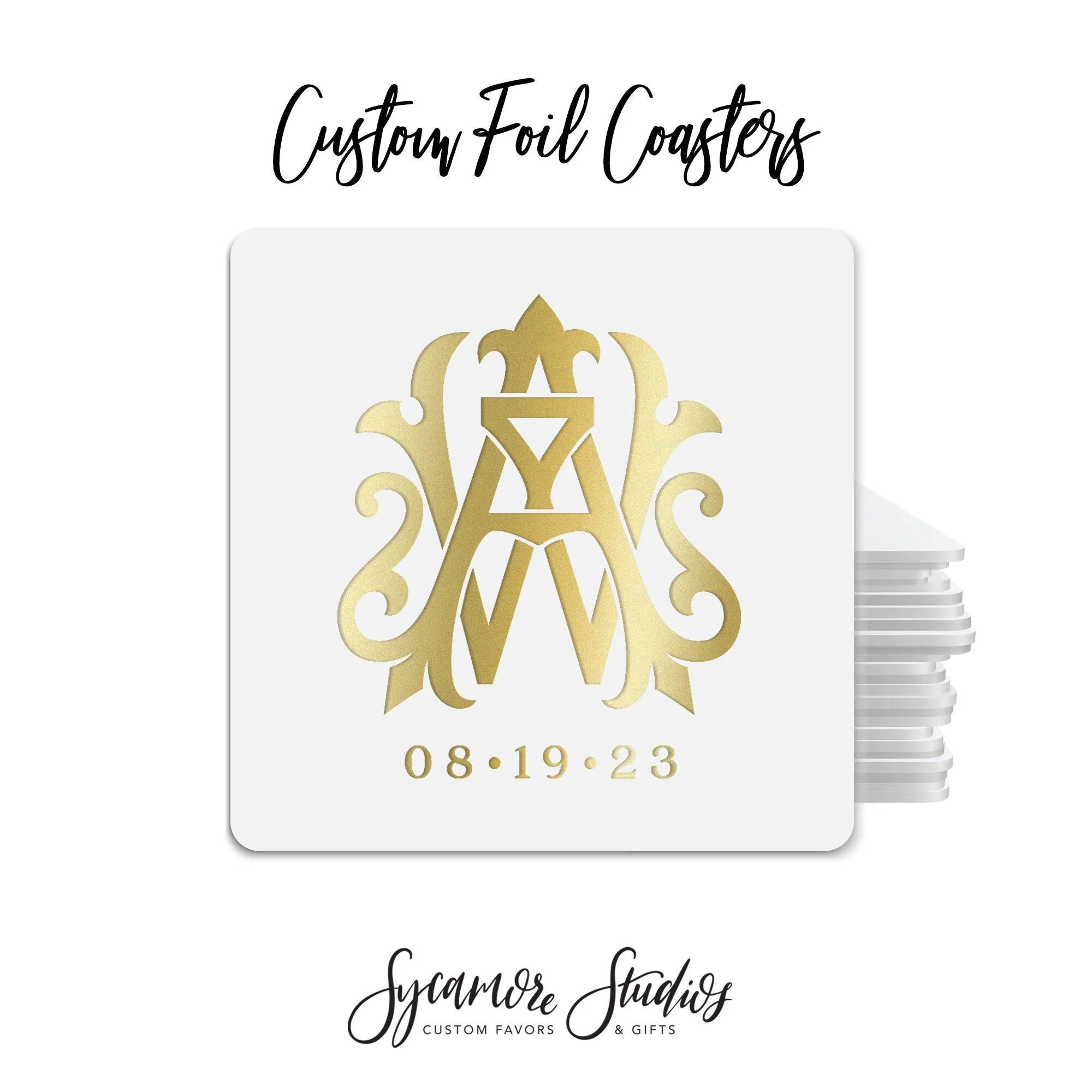 Foiled Wedding Coaster #1 - Monogram