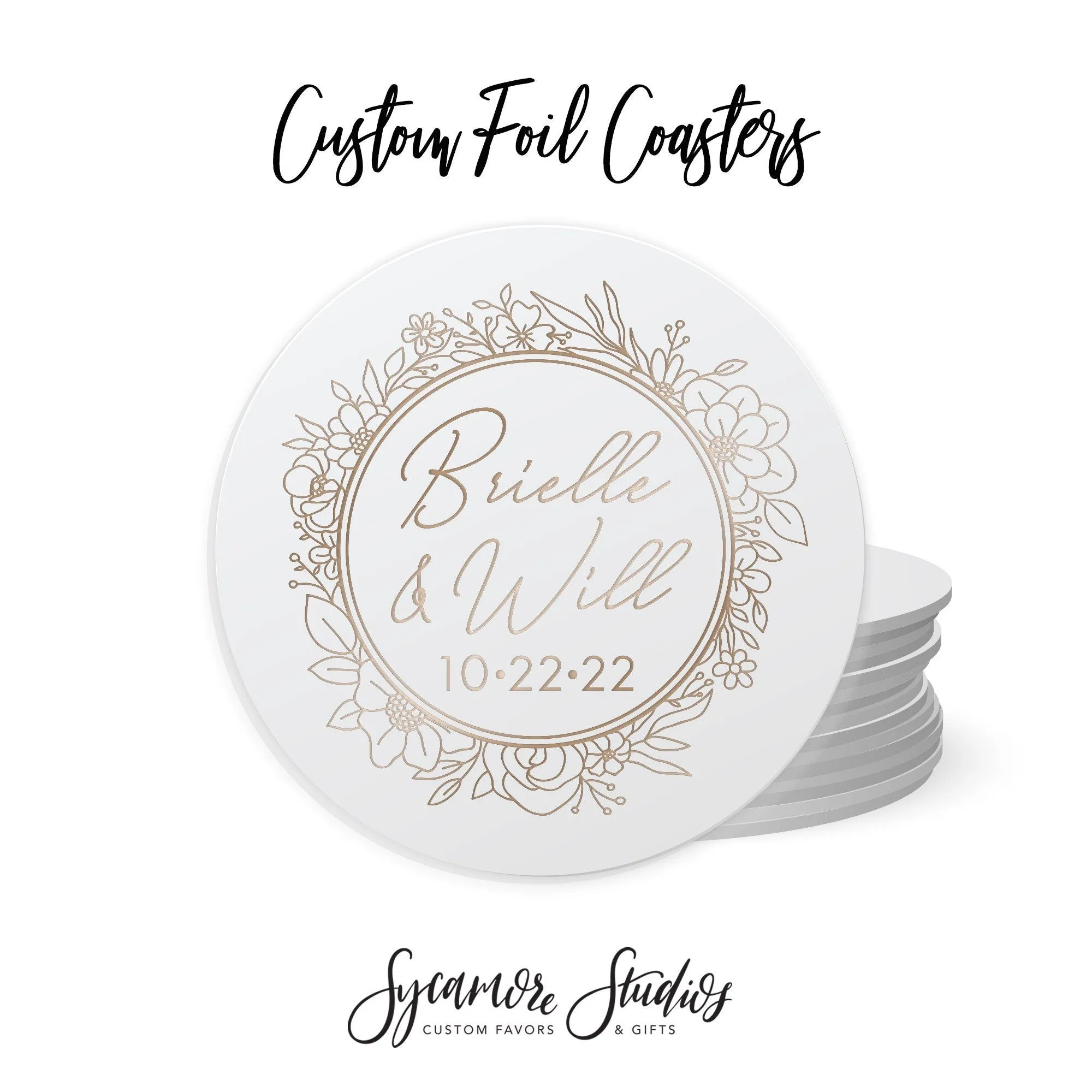 Foiled Wedding Coaster #20 - Botanical Wreath
