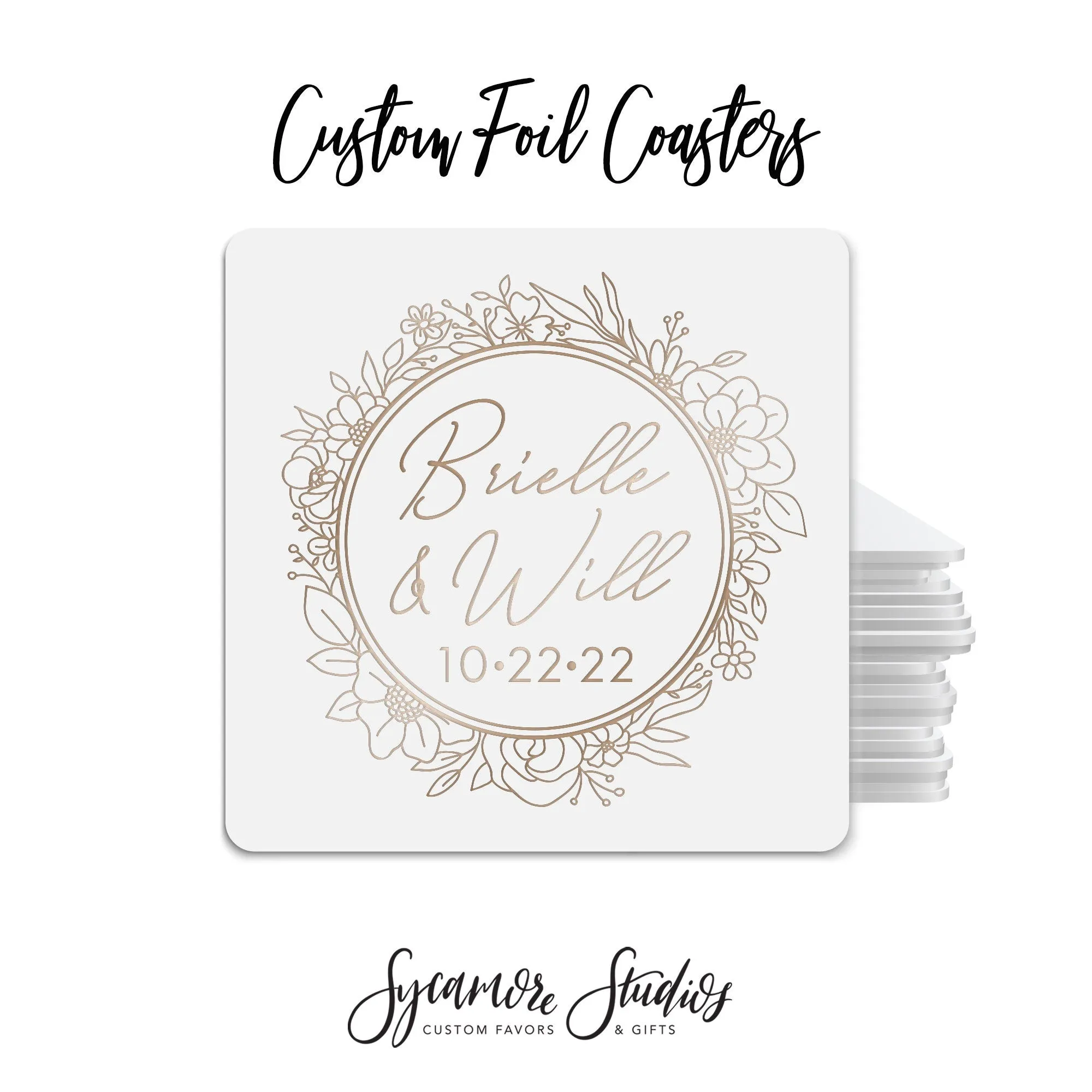 Foiled Wedding Coaster #20 - Botanical Wreath