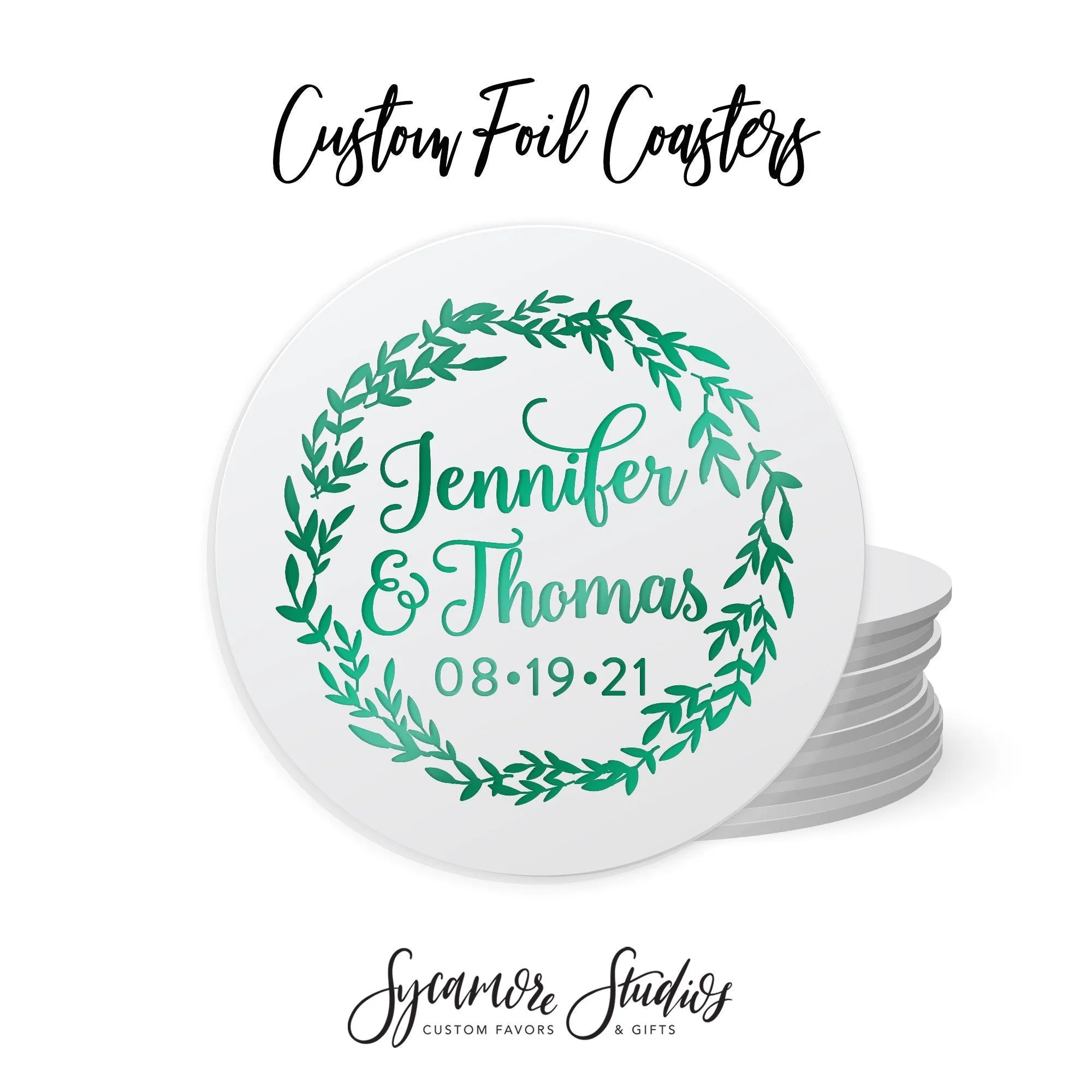 Foiled Wedding Coaster #26 - Wreath