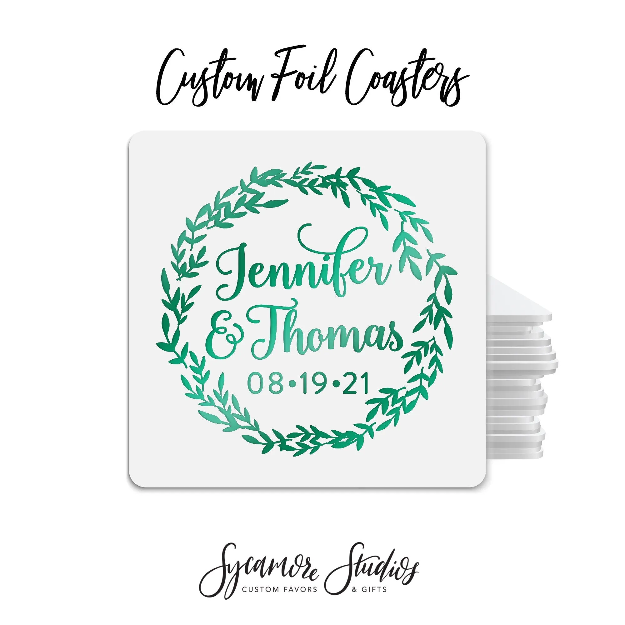 Foiled Wedding Coaster #26 - Wreath
