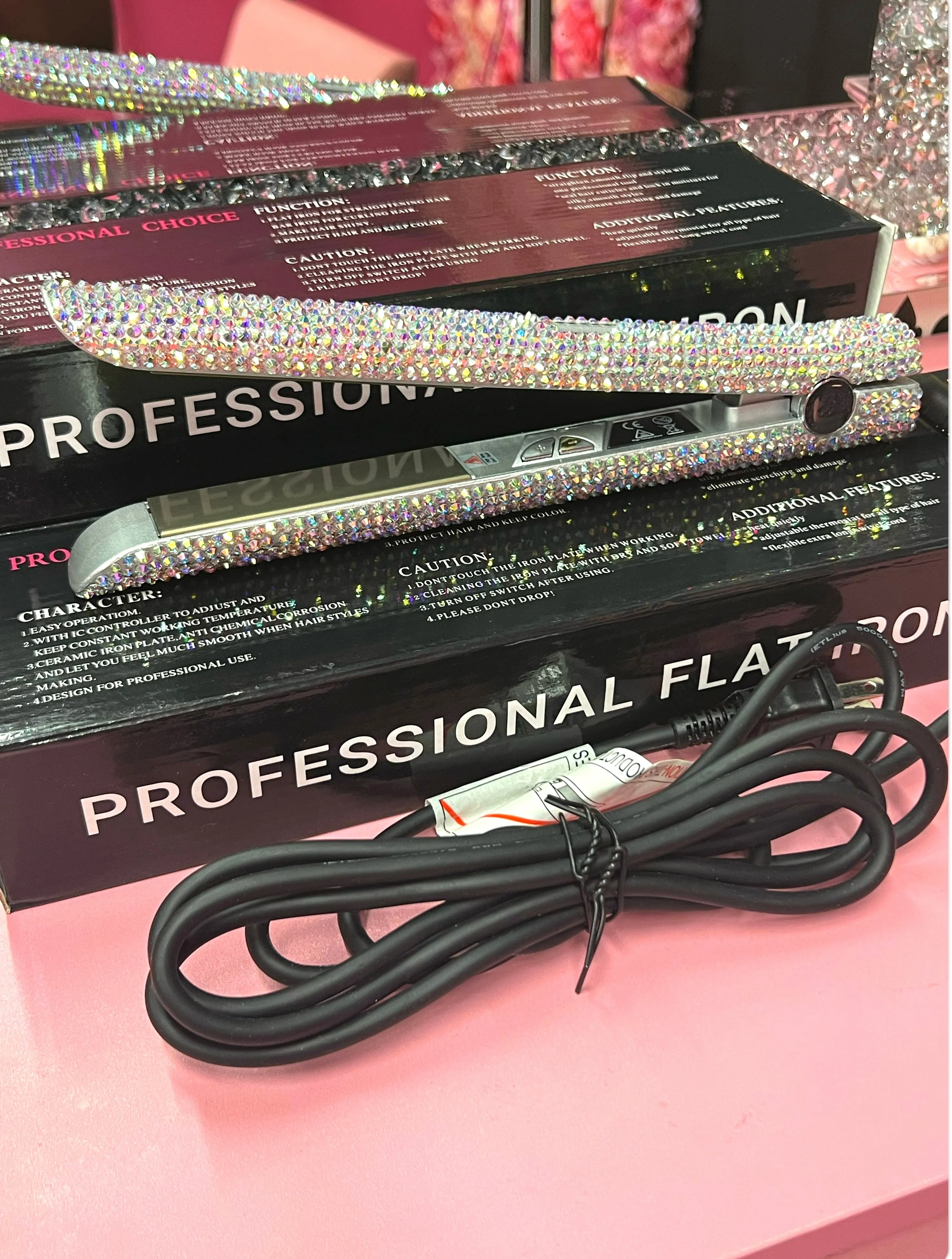 GLAM Crystal Diamond Holographic Rhinestone Flat Iron
