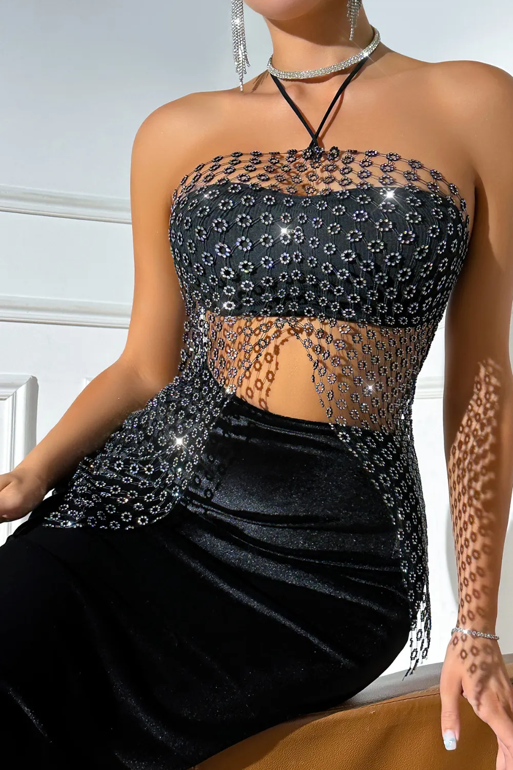 Glisten Mesh Exposed Umbilical Top