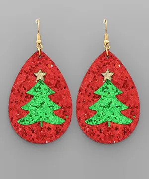 Glitter Christmas Tree Teardrop Earrings