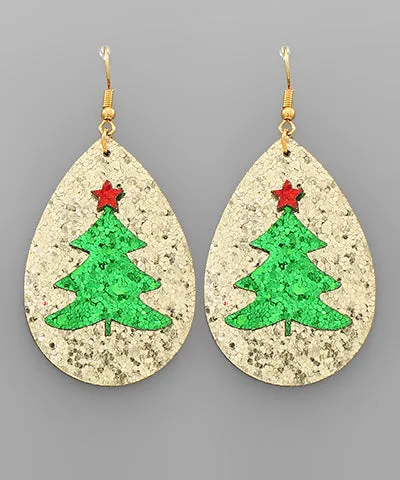 Glitter Christmas Tree Teardrop Earrings