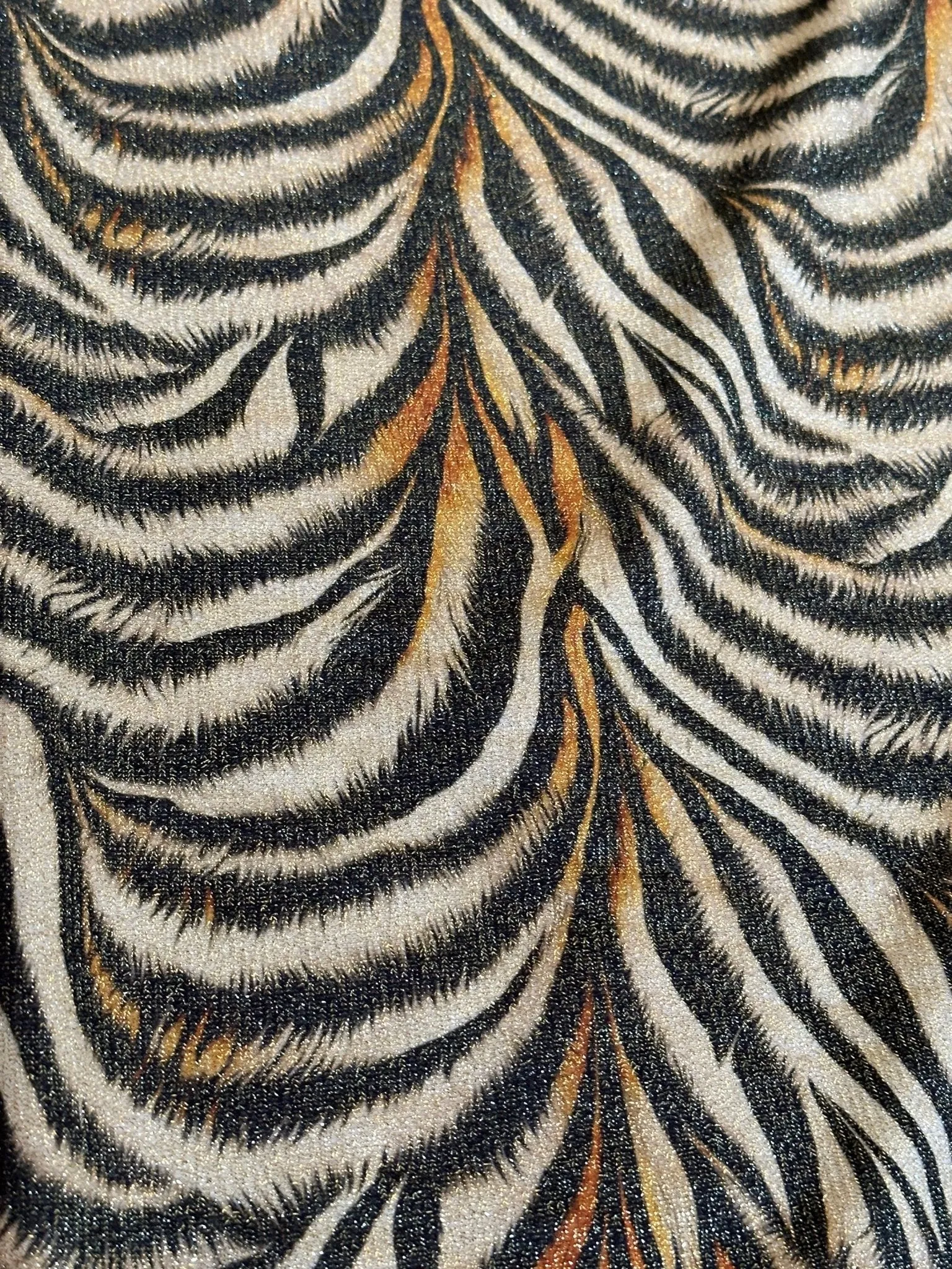 Gold Lurex Tiger Fabric - Glitter Knit 4-Way Stretch