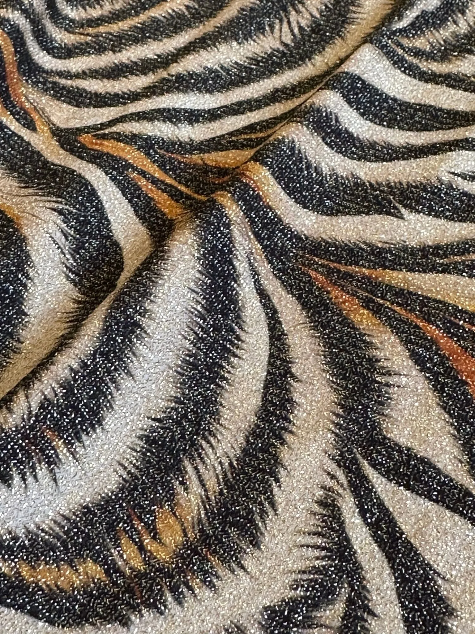 Gold Lurex Tiger Fabric - Glitter Knit 4-Way Stretch