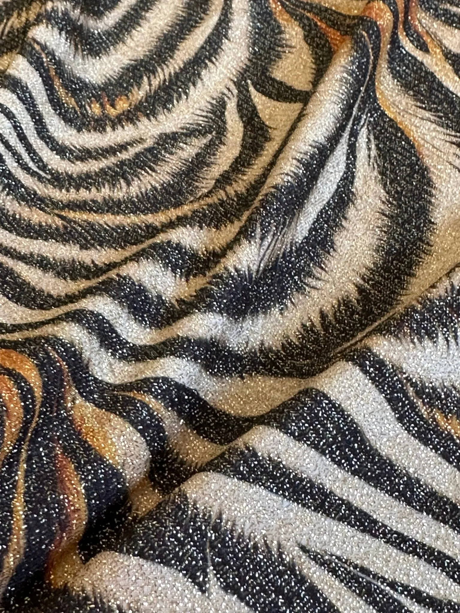 Gold Lurex Tiger Fabric - Glitter Knit 4-Way Stretch