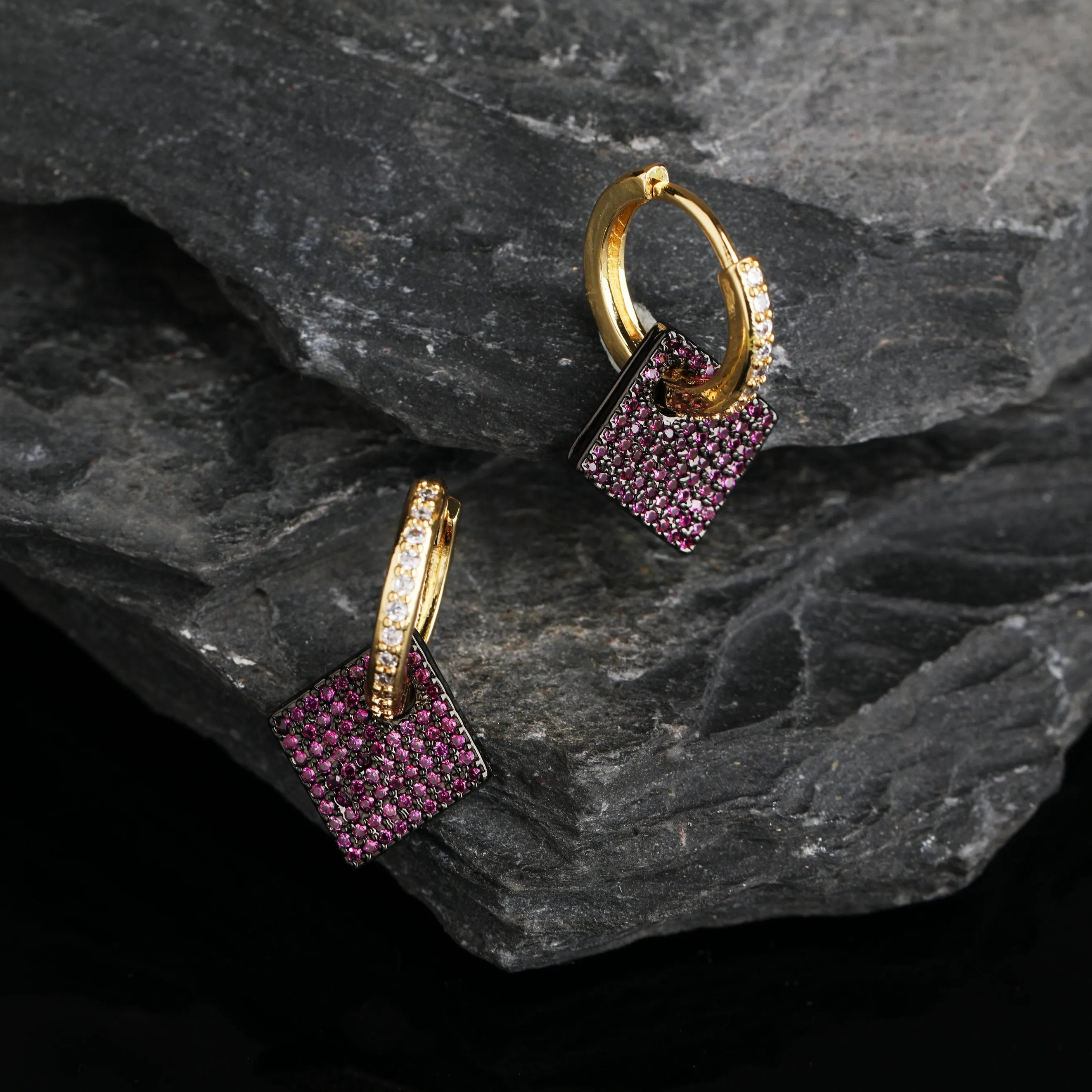 Gold Plated Micro Pave Diamond Shape Cubic Zirconia Drop Earrings