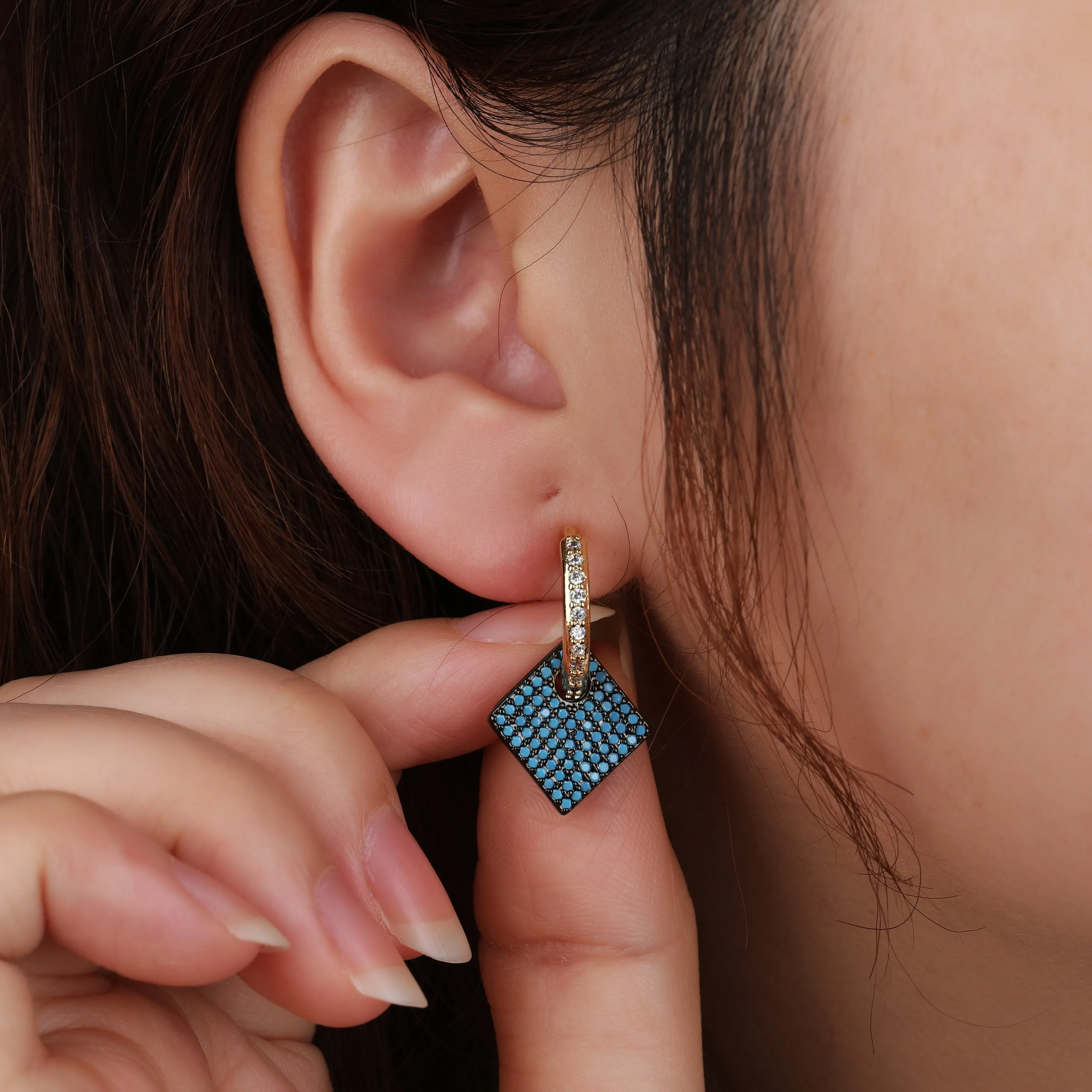 Gold Plated Micro Pave Diamond Shape Cubic Zirconia Drop Earrings