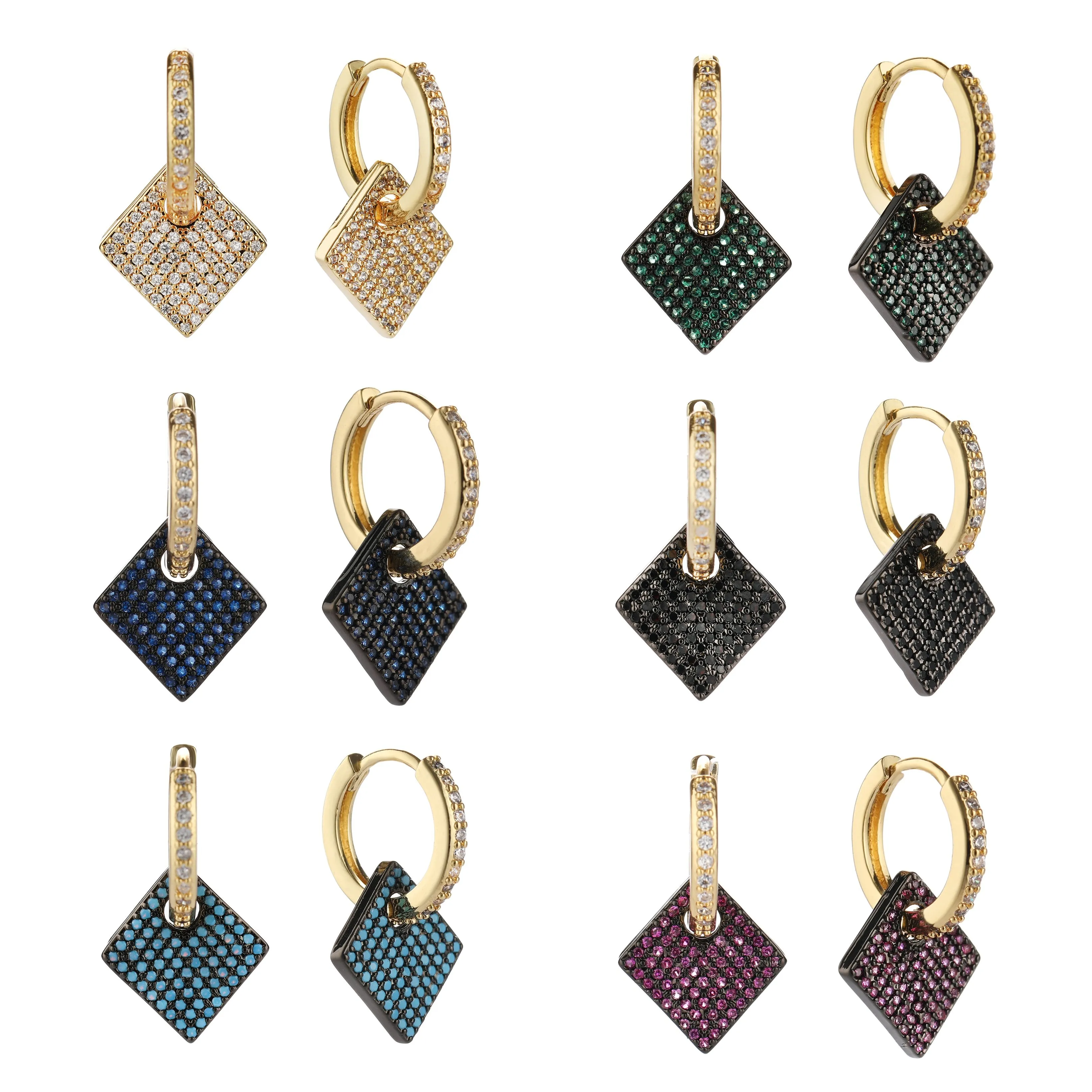 Gold Plated Micro Pave Diamond Shape Cubic Zirconia Drop Earrings