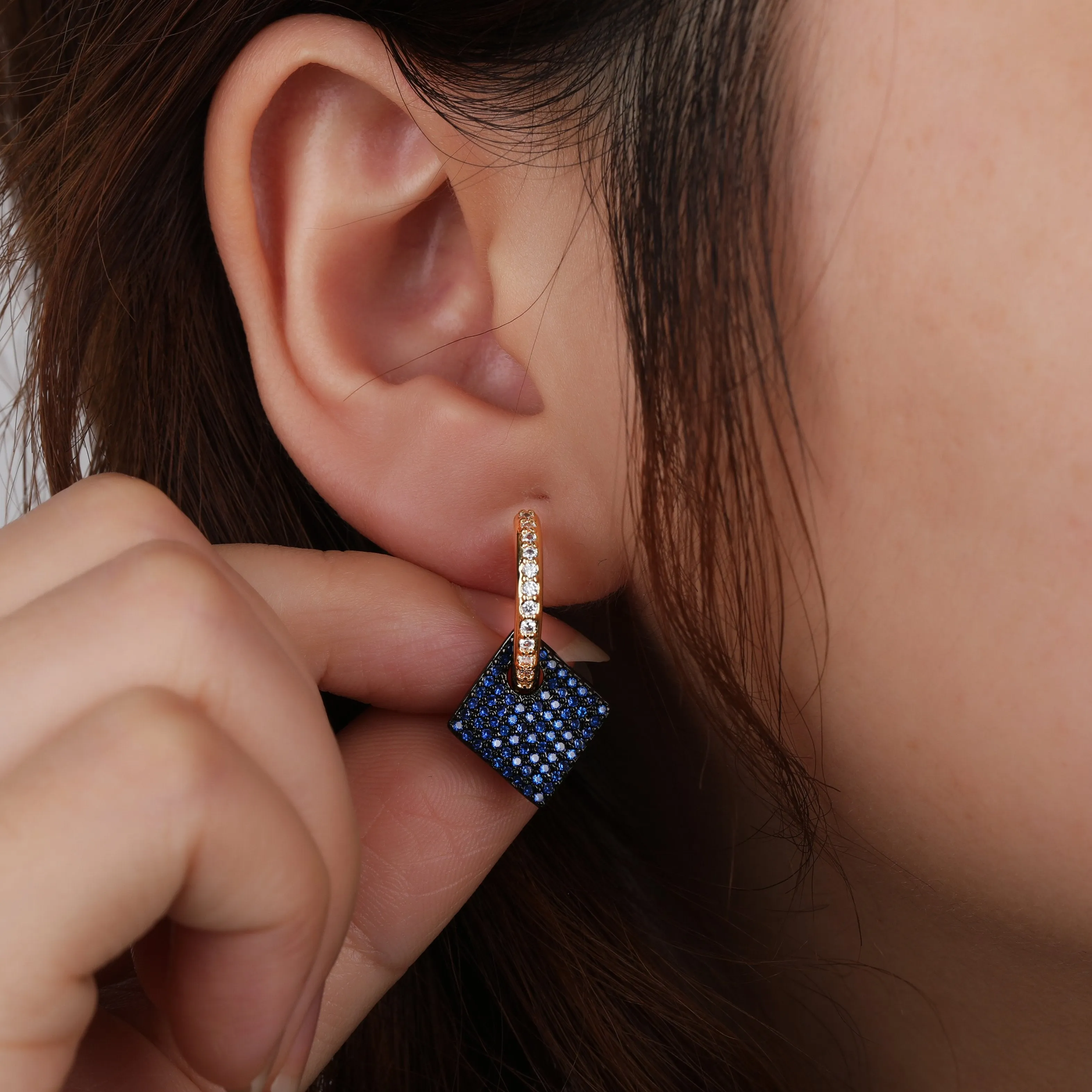 Gold Plated Micro Pave Diamond Shape Cubic Zirconia Drop Earrings