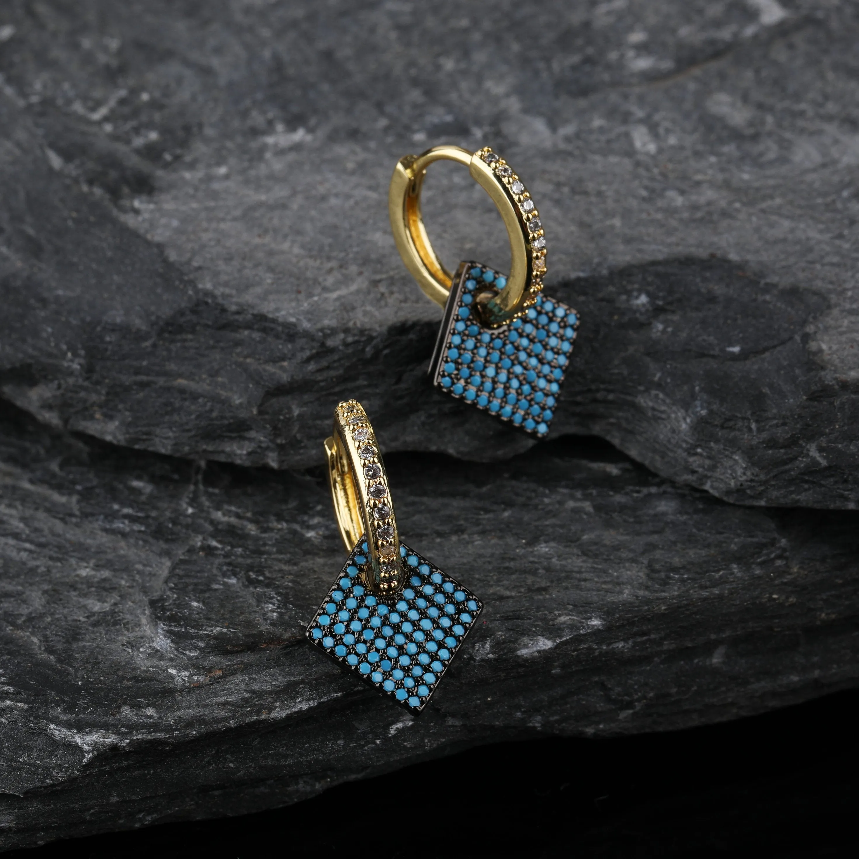 Gold Plated Micro Pave Diamond Shape Cubic Zirconia Drop Earrings