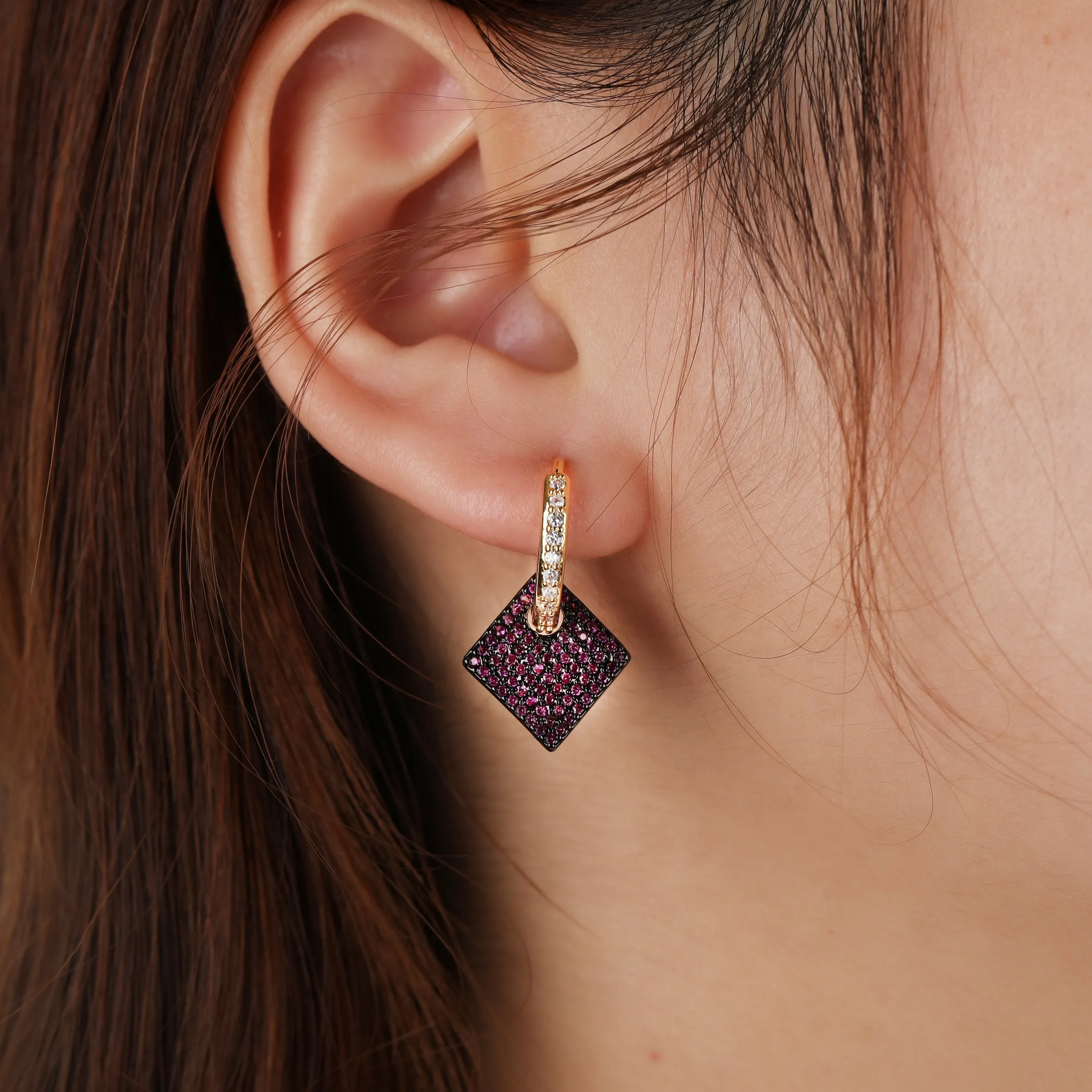 Gold Plated Micro Pave Diamond Shape Cubic Zirconia Drop Earrings