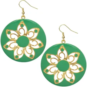 Green Glossy Floral Dangle Earrings
