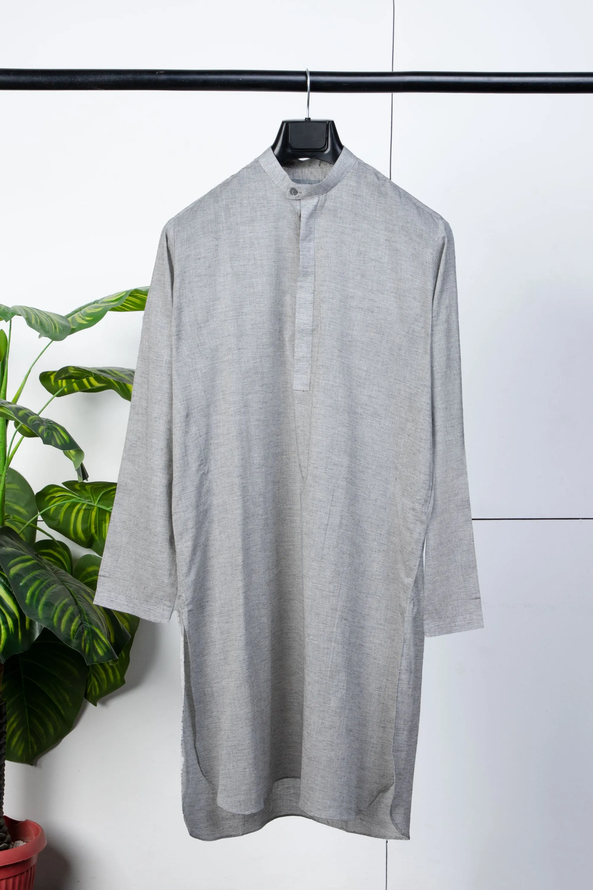 Grey Cotton Jacquard Kurta