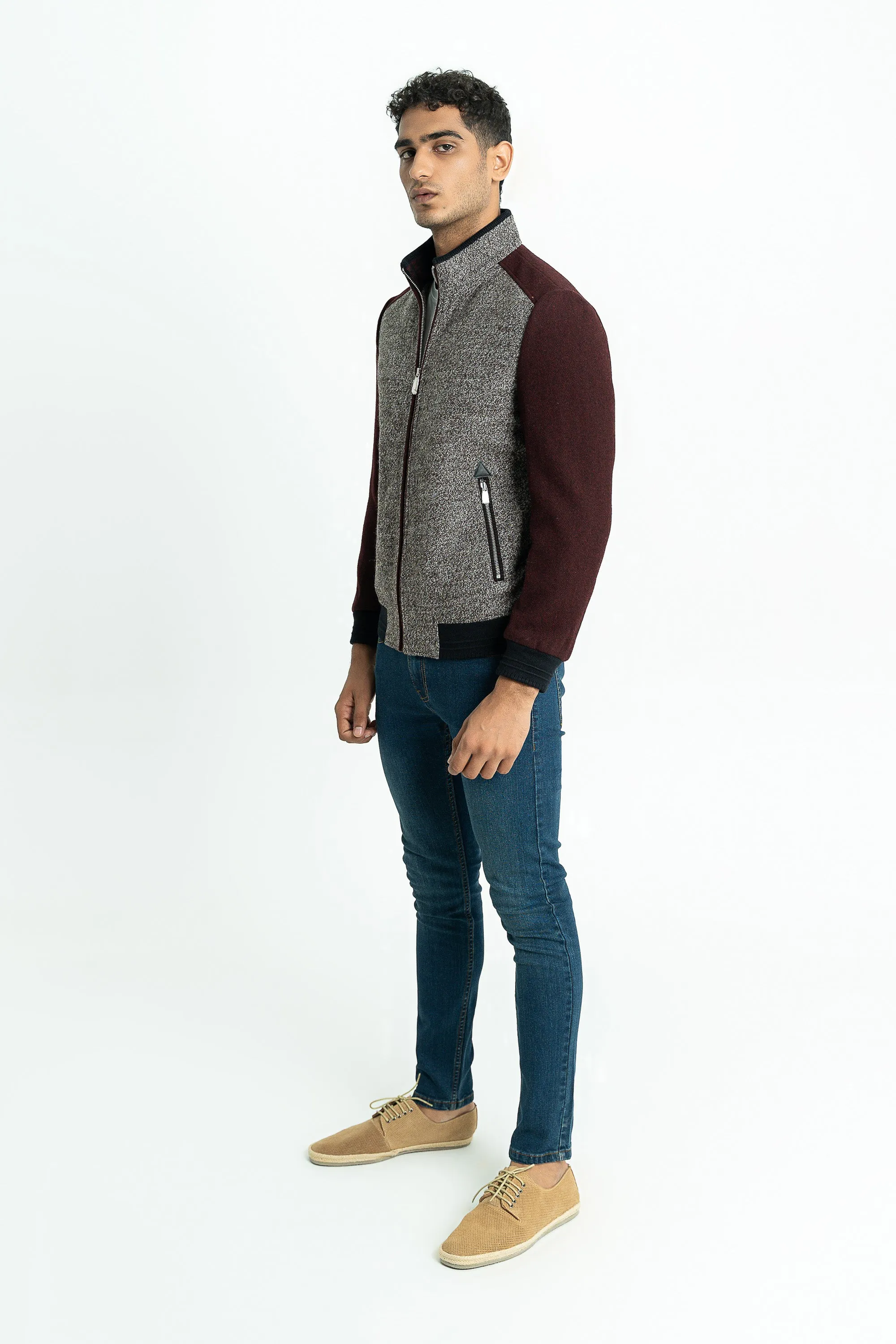 Grey with Maroon Sleeves Jacket