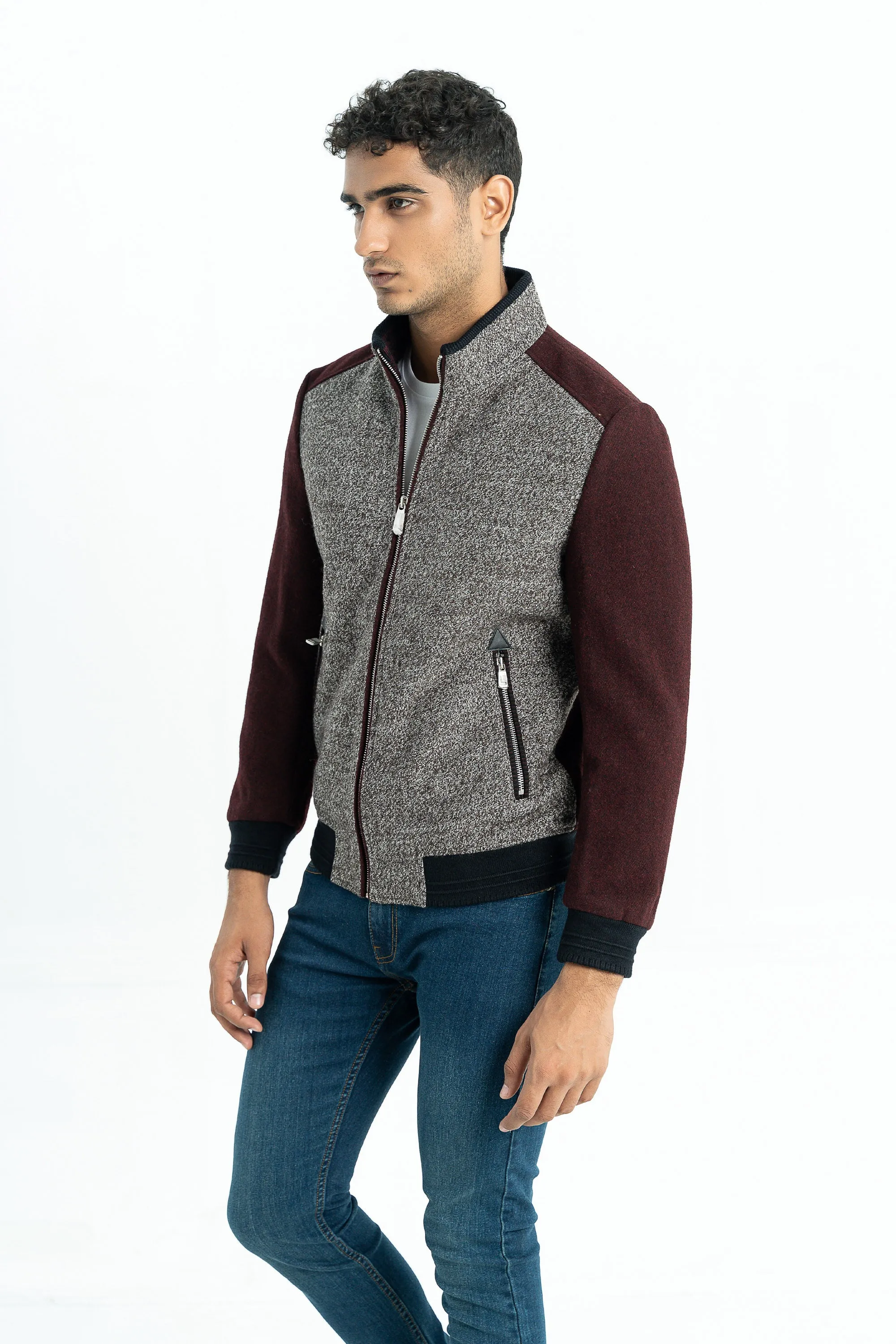 Grey with Maroon Sleeves Jacket
