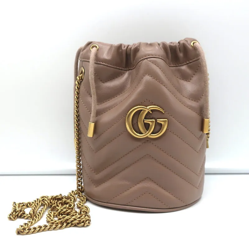Gucci GG Marmont Mini Bucket Bag Nude Quilted Leather