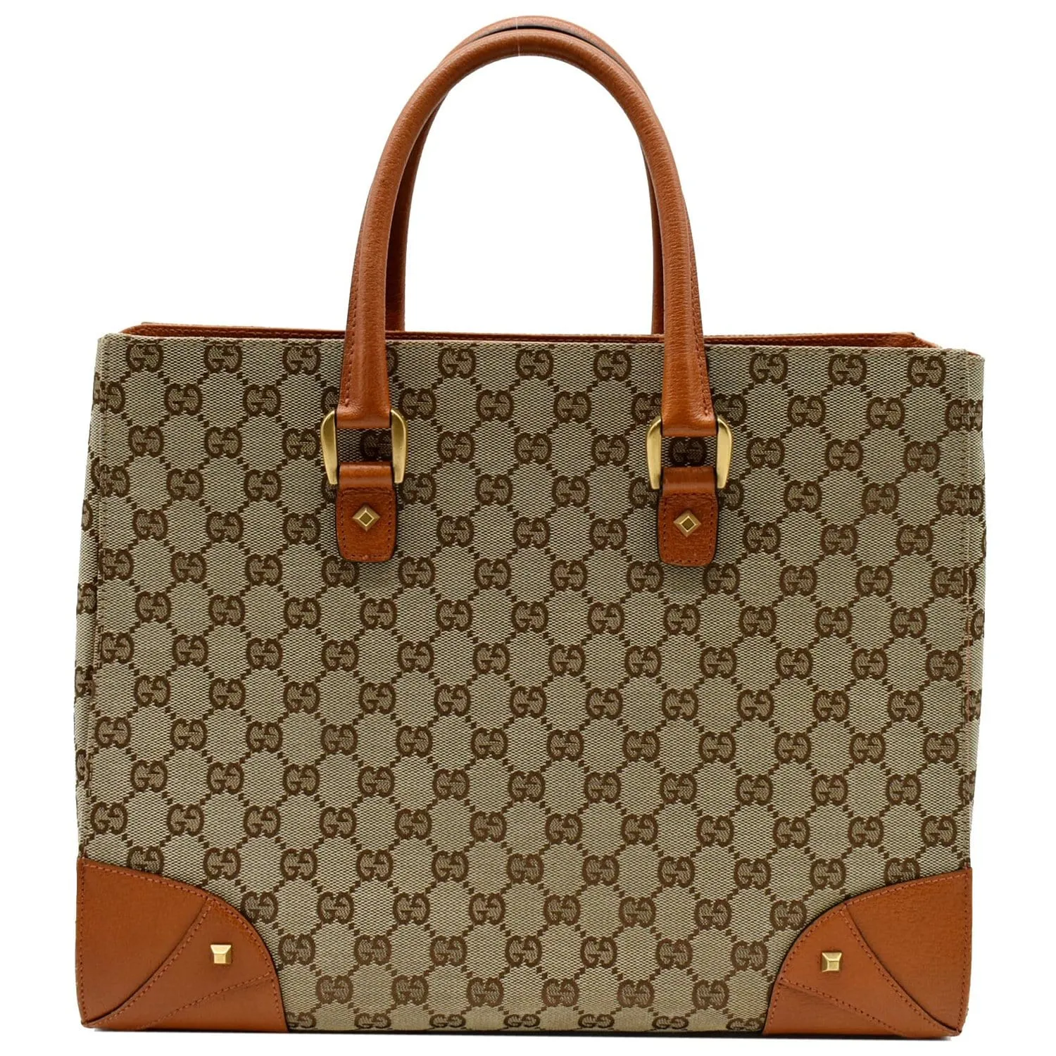 GUCCI Nailhead Medium GG Canvas Monogram Tote Bag Orange 120897