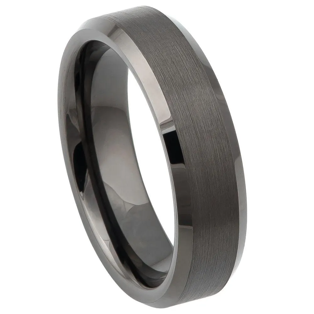 Gun Metal IP Plated Brushed Center Shiny Beveled Edge 6mm
