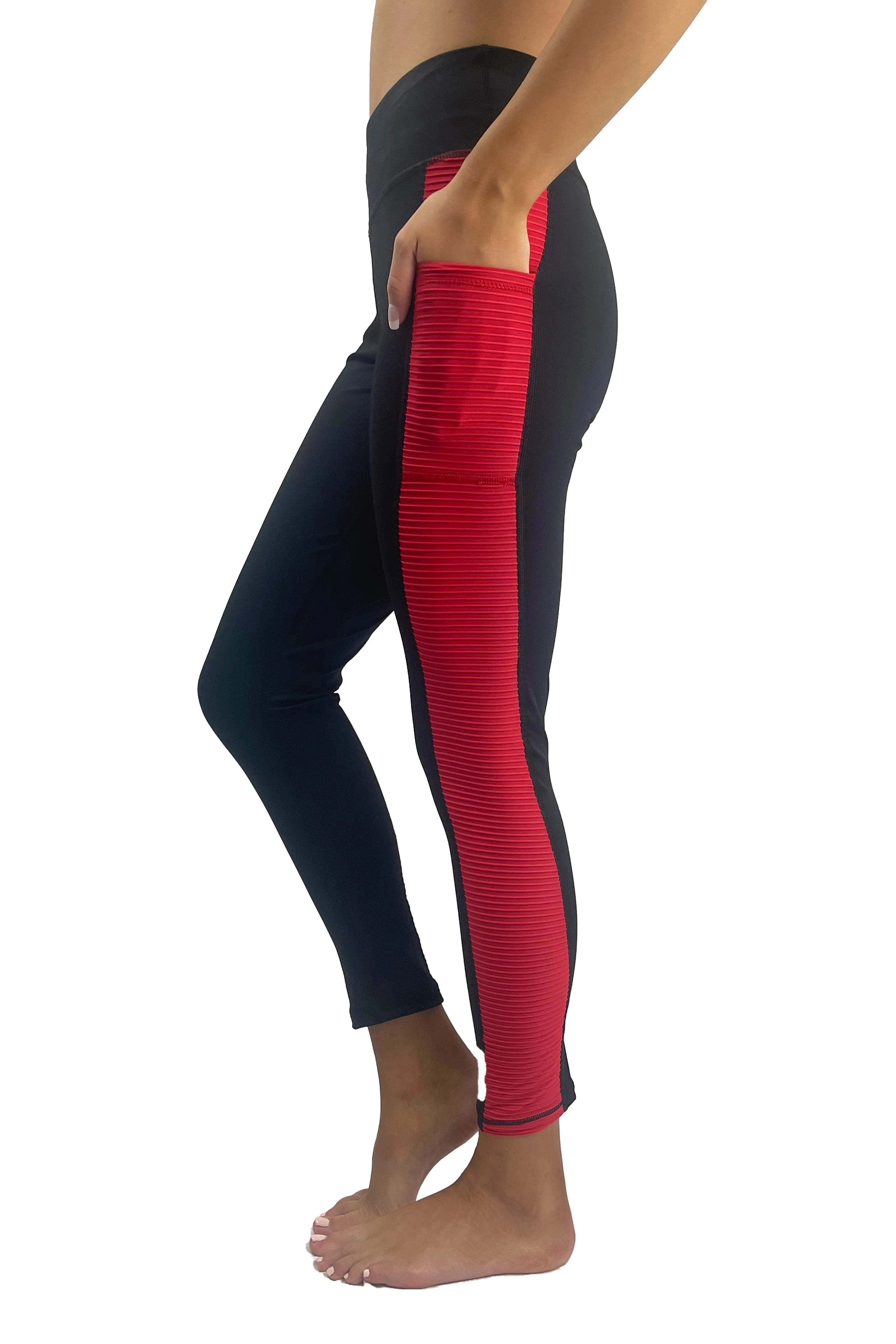 HC -Ribbed Panel Pocket Legging/ Black & Red - FINAL SALE