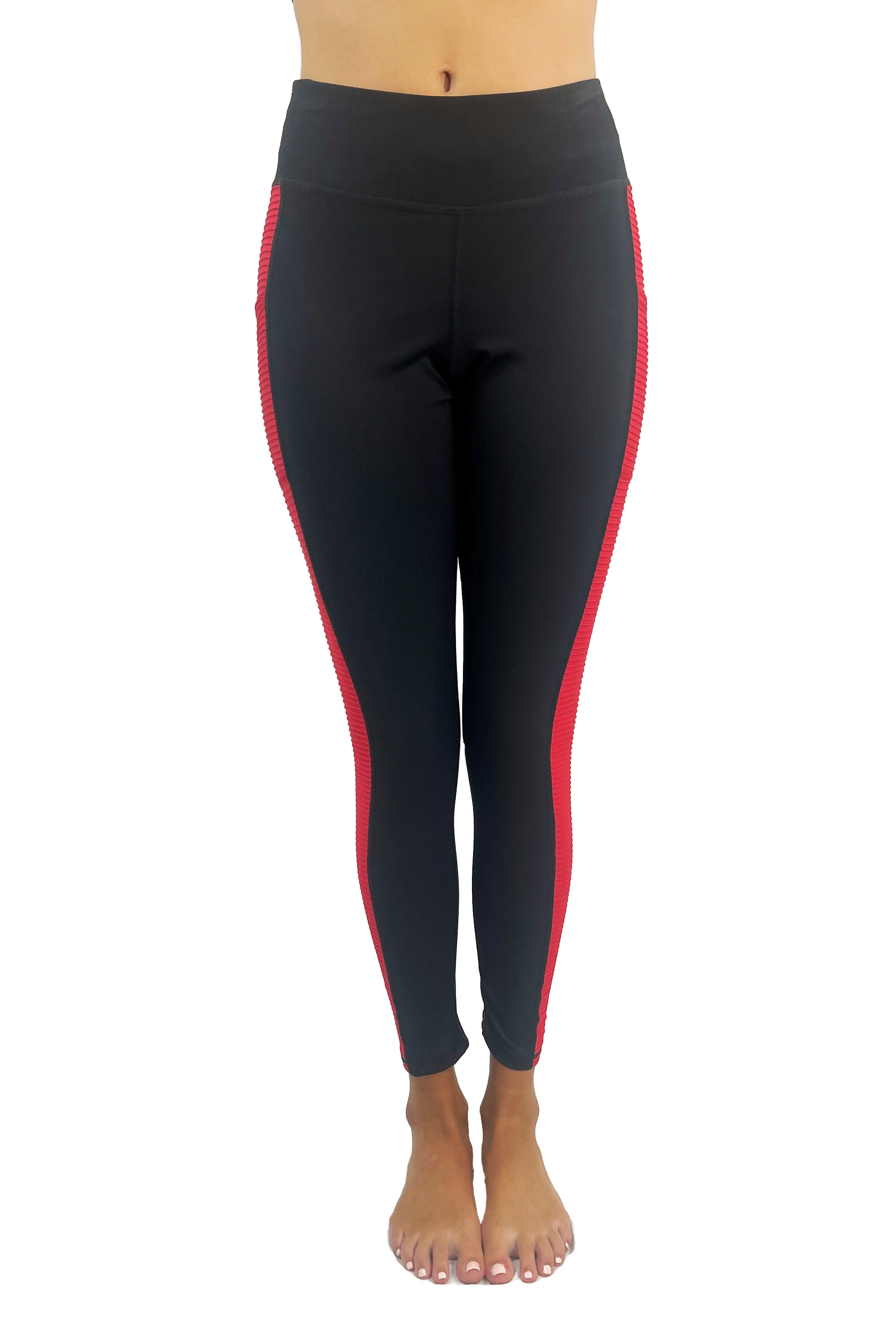 HC -Ribbed Panel Pocket Legging/ Black & Red - FINAL SALE