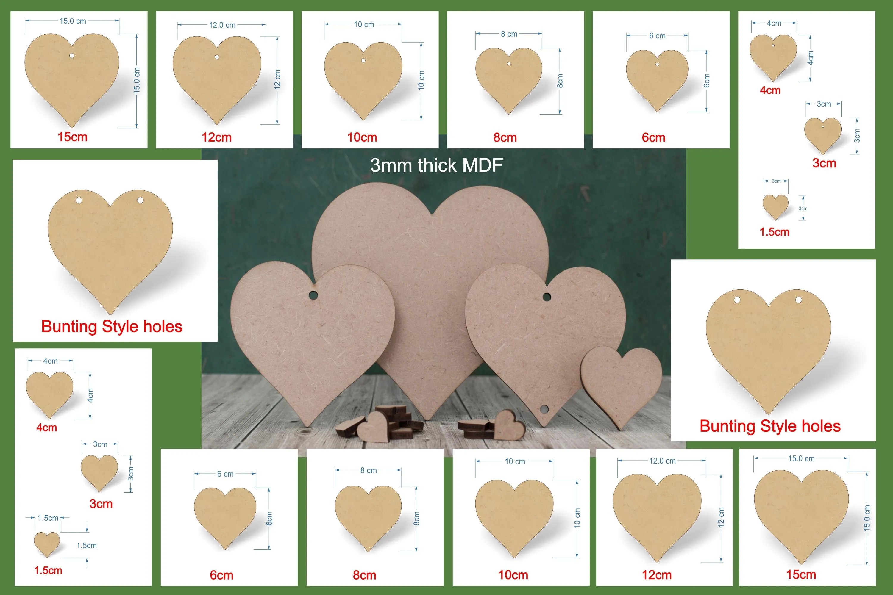 Heart shapes - 3mm MDF