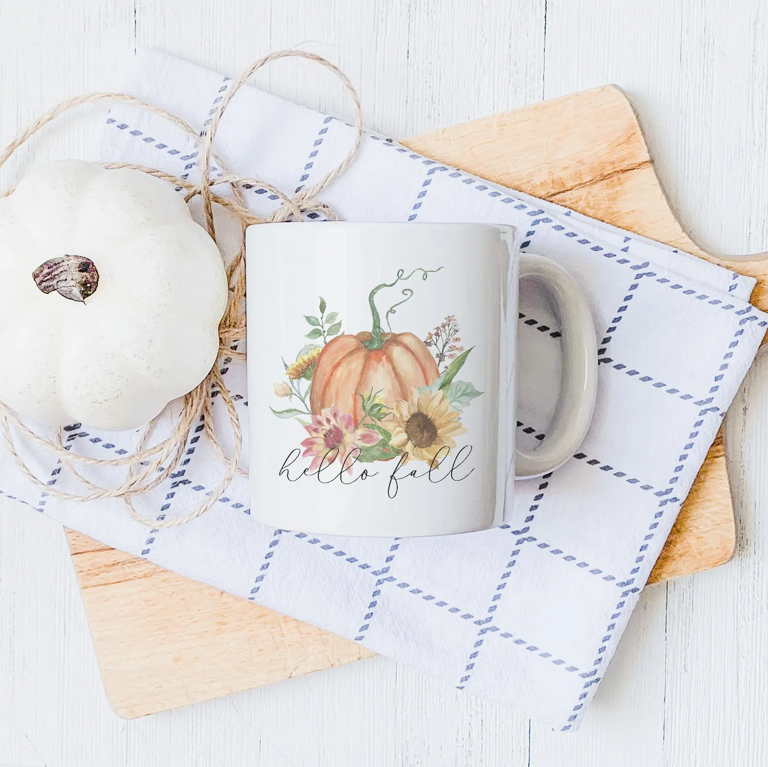 Hello Fall Floral Pumpkin Fall Ceramic Mug