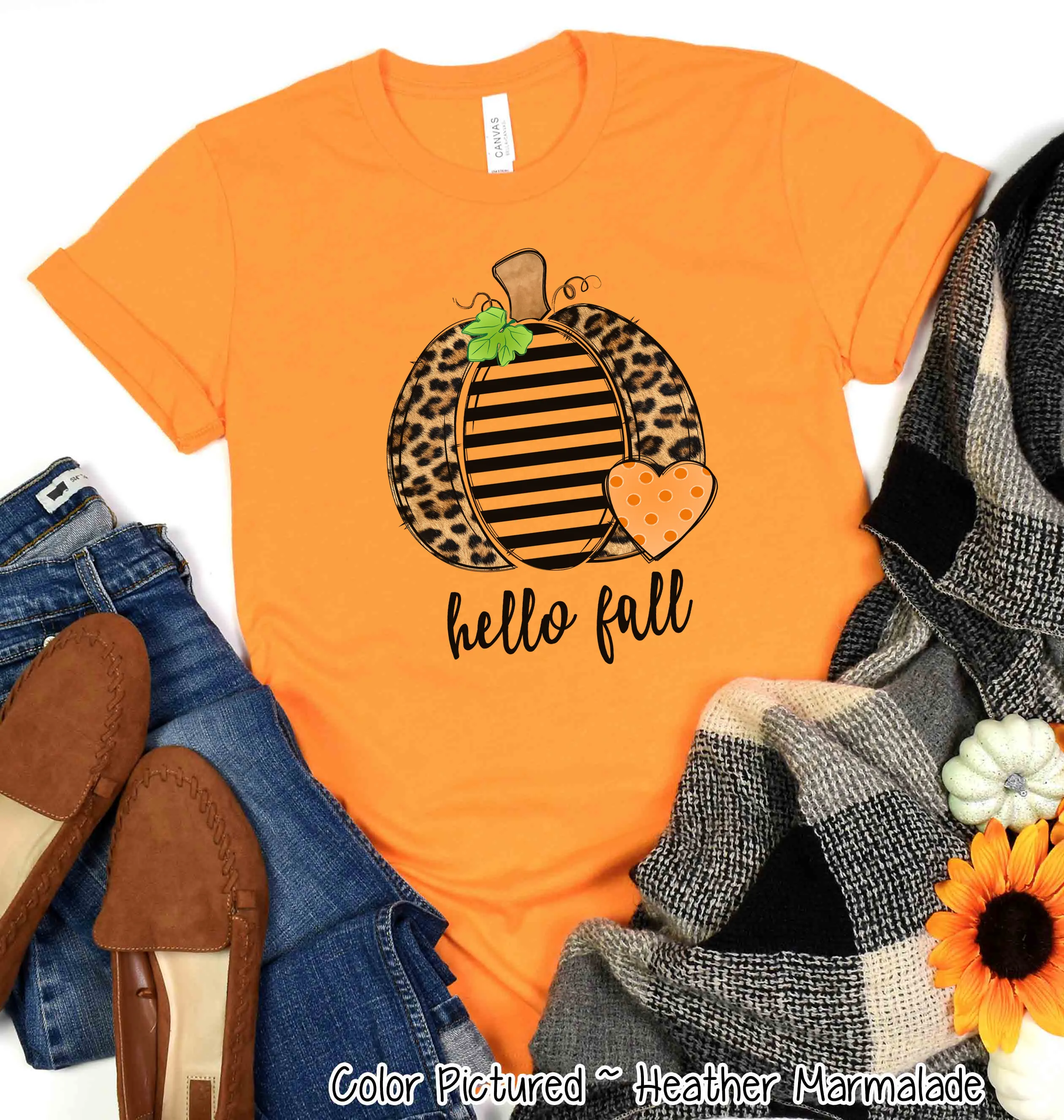 Hello Fall Leopard Print Pumpkin Fall Shirt