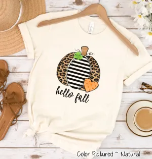 Hello Fall Leopard Print Pumpkin Fall Shirt