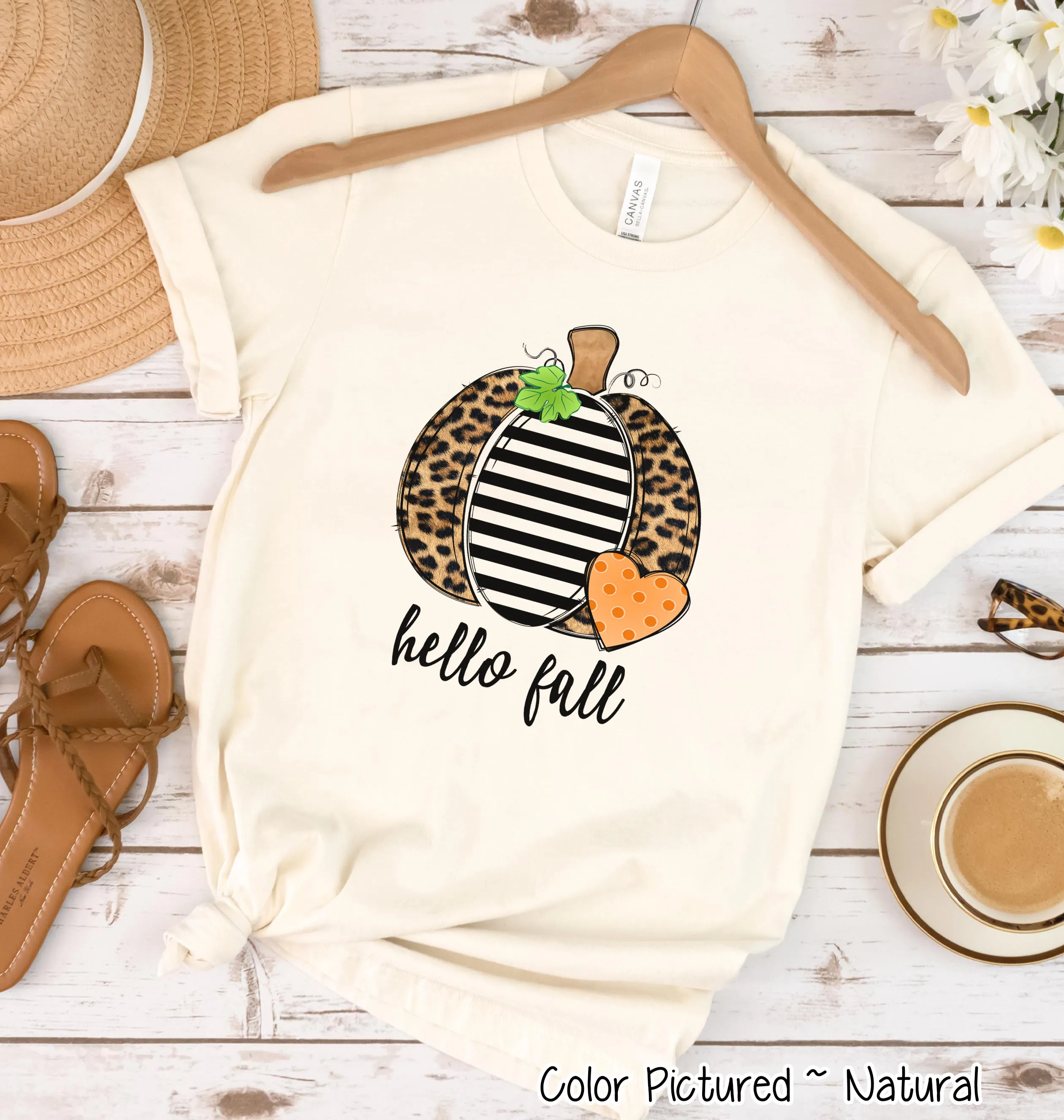 Hello Fall Leopard Print Pumpkin Fall Shirt