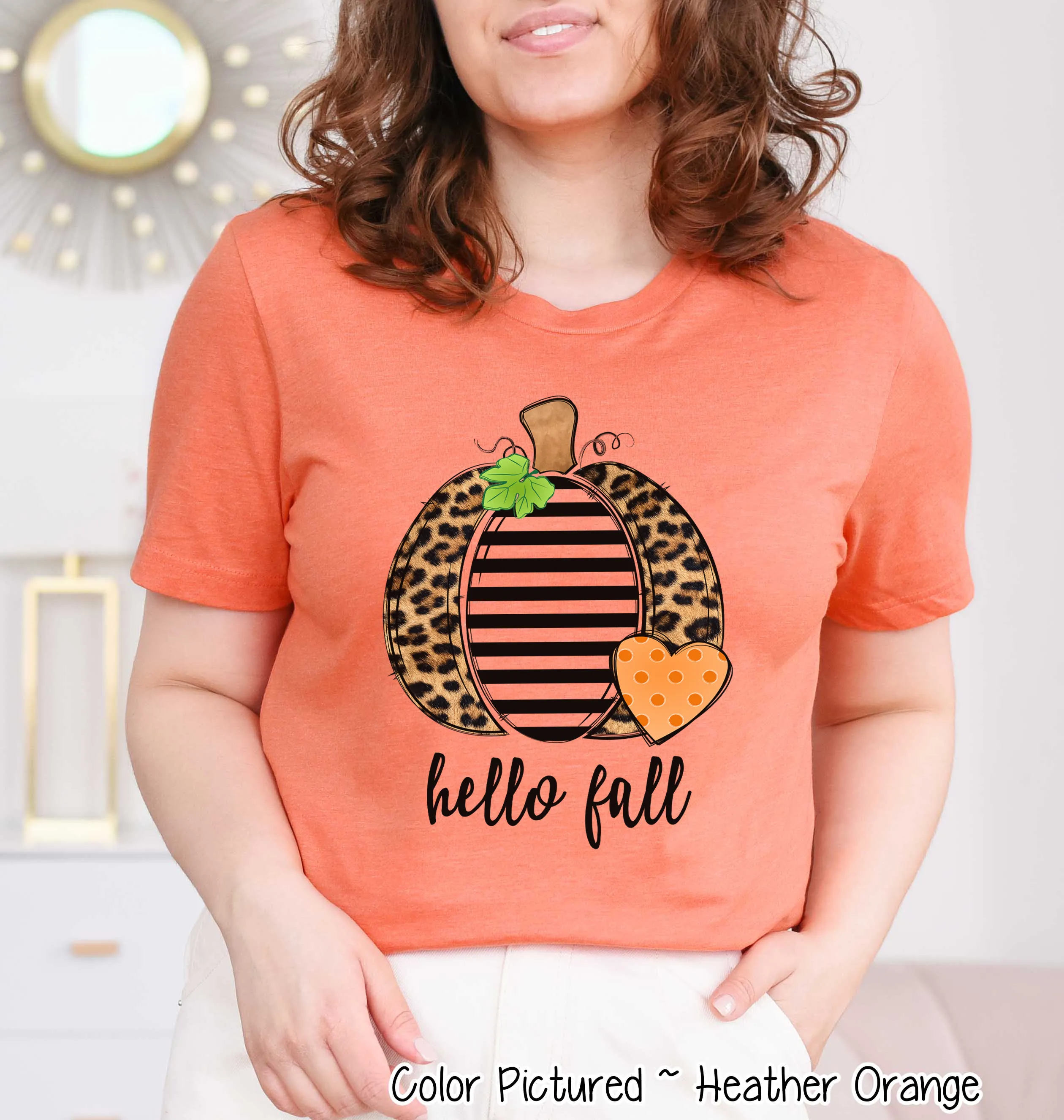 Hello Fall Leopard Print Pumpkin Fall Shirt