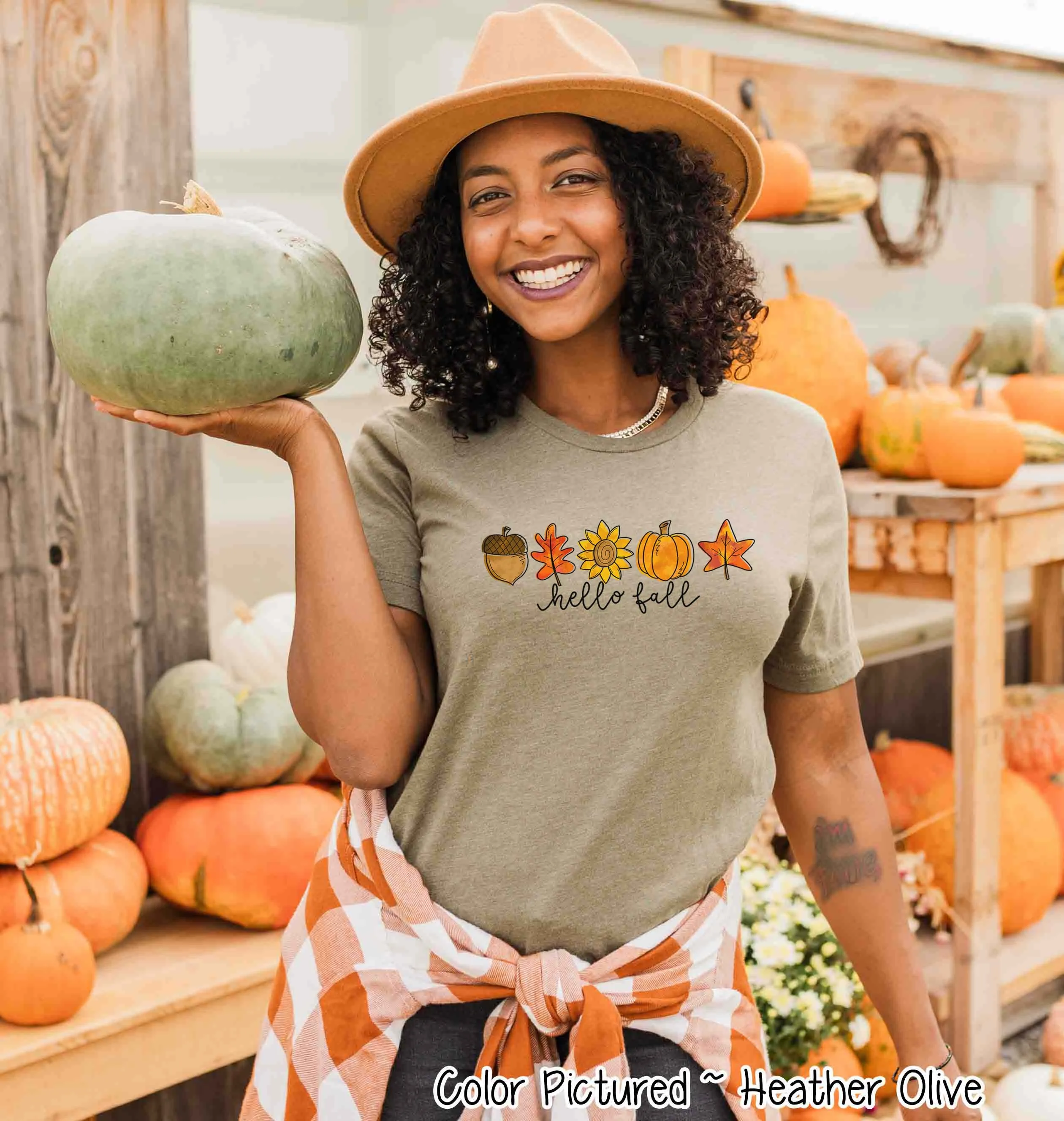 Hello Fall Watercolor Icons Fall Tee