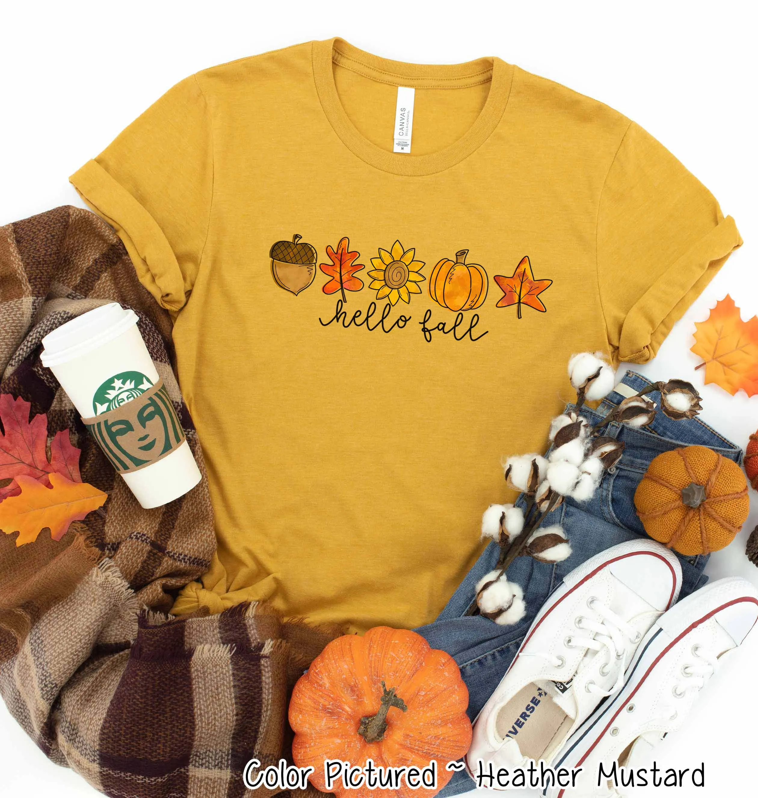 Hello Fall Watercolor Icons Fall Tee